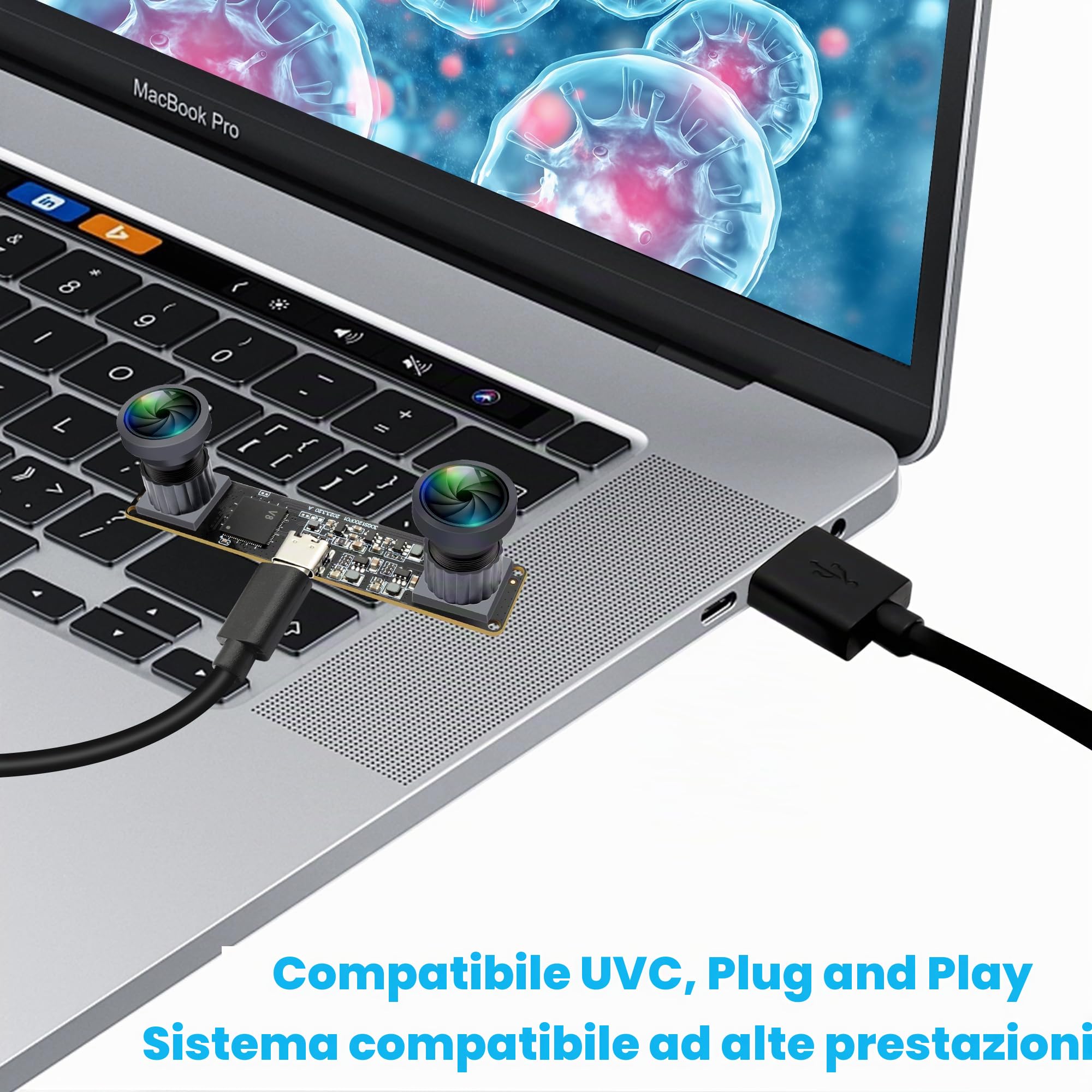 ELP Fotocamera 3D Stereo USB 120 fps Otturatore Globale 120° Nessuna distorsione Sincronizzazione Dual Lens 3200x1200 Videocamera 3D per PC, Mac, Linux, Windows