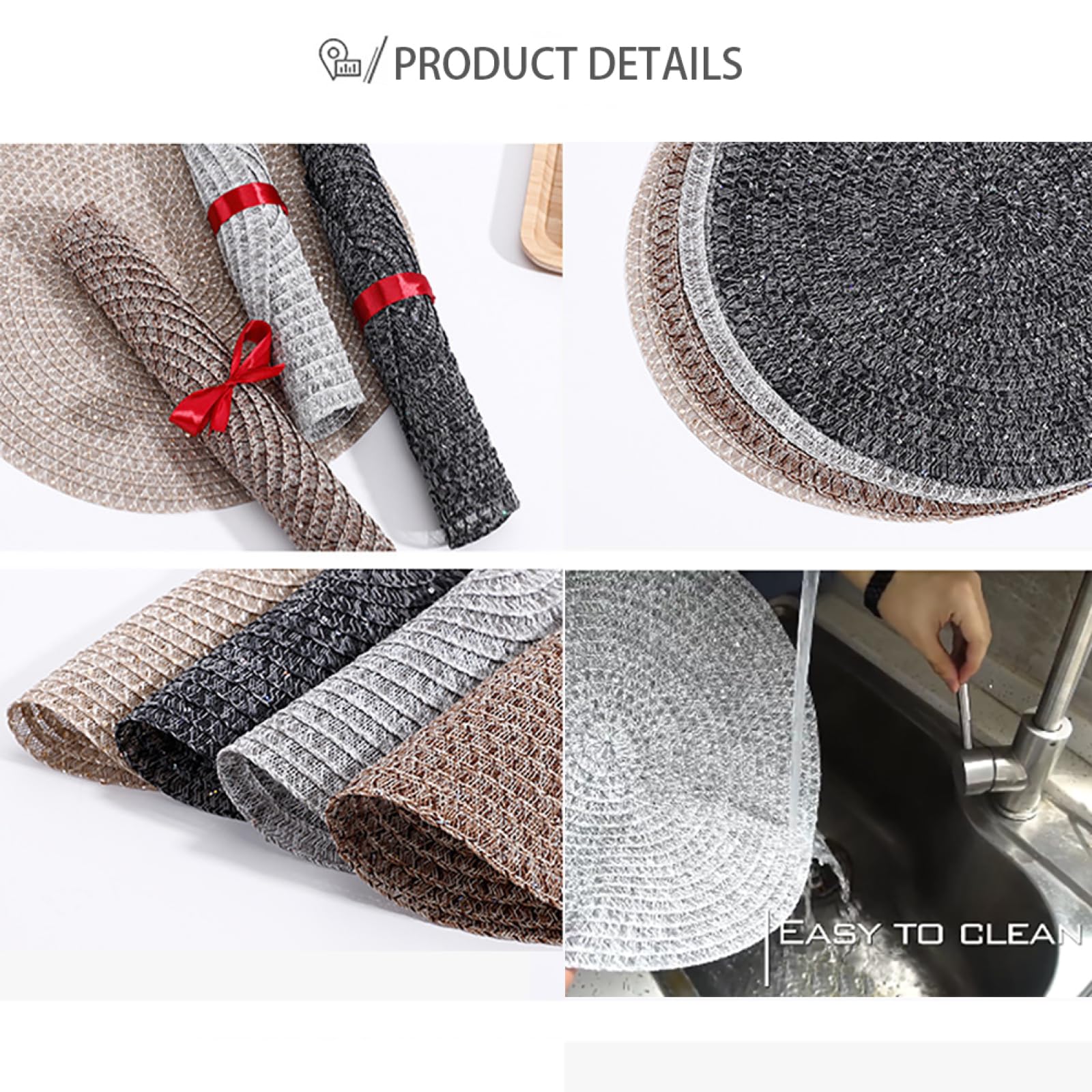 Okrągłe podkładki pod talerze w stylu wiejskim, 38 cm | Zmywalna mata pod talerze z PVC | Nowoczesna mata pod talerze, odpowiednia do jadalni i kuchni, C, 8 szt. (C 8 szt.)