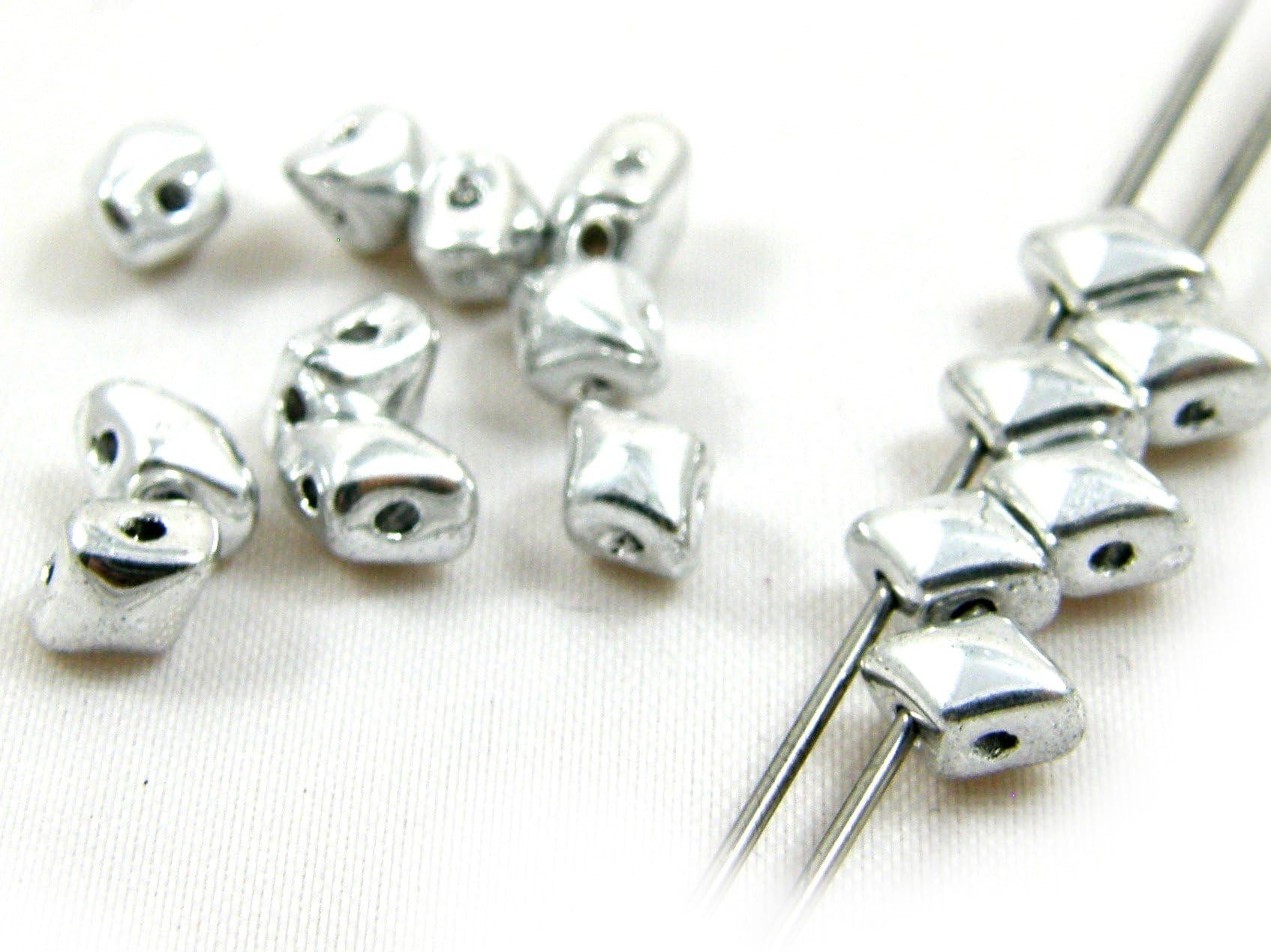 5mm TWO DUO HOLE CZECH GLASS VARIO DIAMOND BEADS - 37 COLOURS - 5G (APROX 50PCS) - CRYSTAL SILVER - VD003