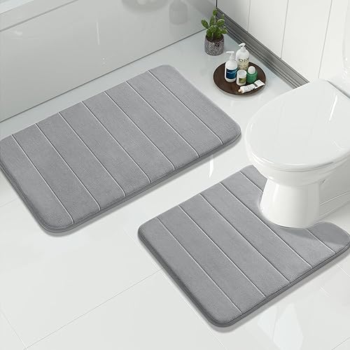 Yimobra - Juego de 2 alfombras de baño de espuma viscoelástica, en forma de U para inodoro, absorción de agua, antideslizantes, gruesas, secado