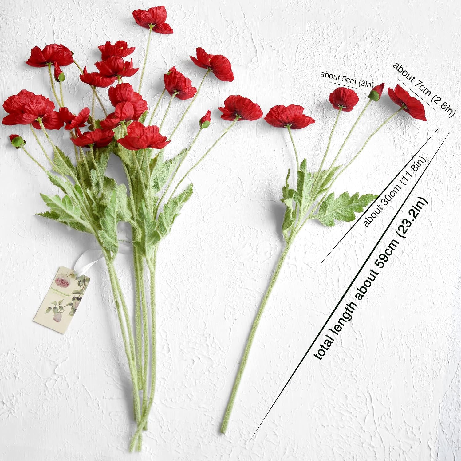FiveSeasonStuff Silk Poppies Artificial Flower Bouquet for Remembrance Home Wedding 22” 6 Stems (Red)
