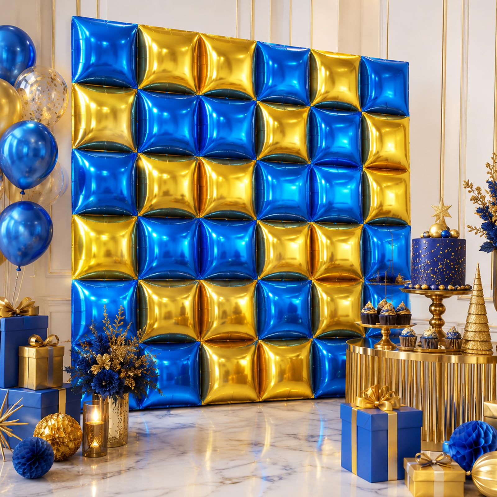 NISOCY 48 palloncini quadrati in lamina d'oro blu da parete su entrambi i lati blu scuro oro palloncini arco kit per compleanni, lauree, baby shower, matrimoni, anniversari, decorazioni per feste