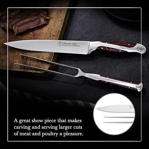 Miniatura 5 de Hammer Stahl Juego de cuchillos y tenedores, acero inoxidable alemán de alto carbono, asas ergonómicas de madera de Pakkawood cuádruple, juego de