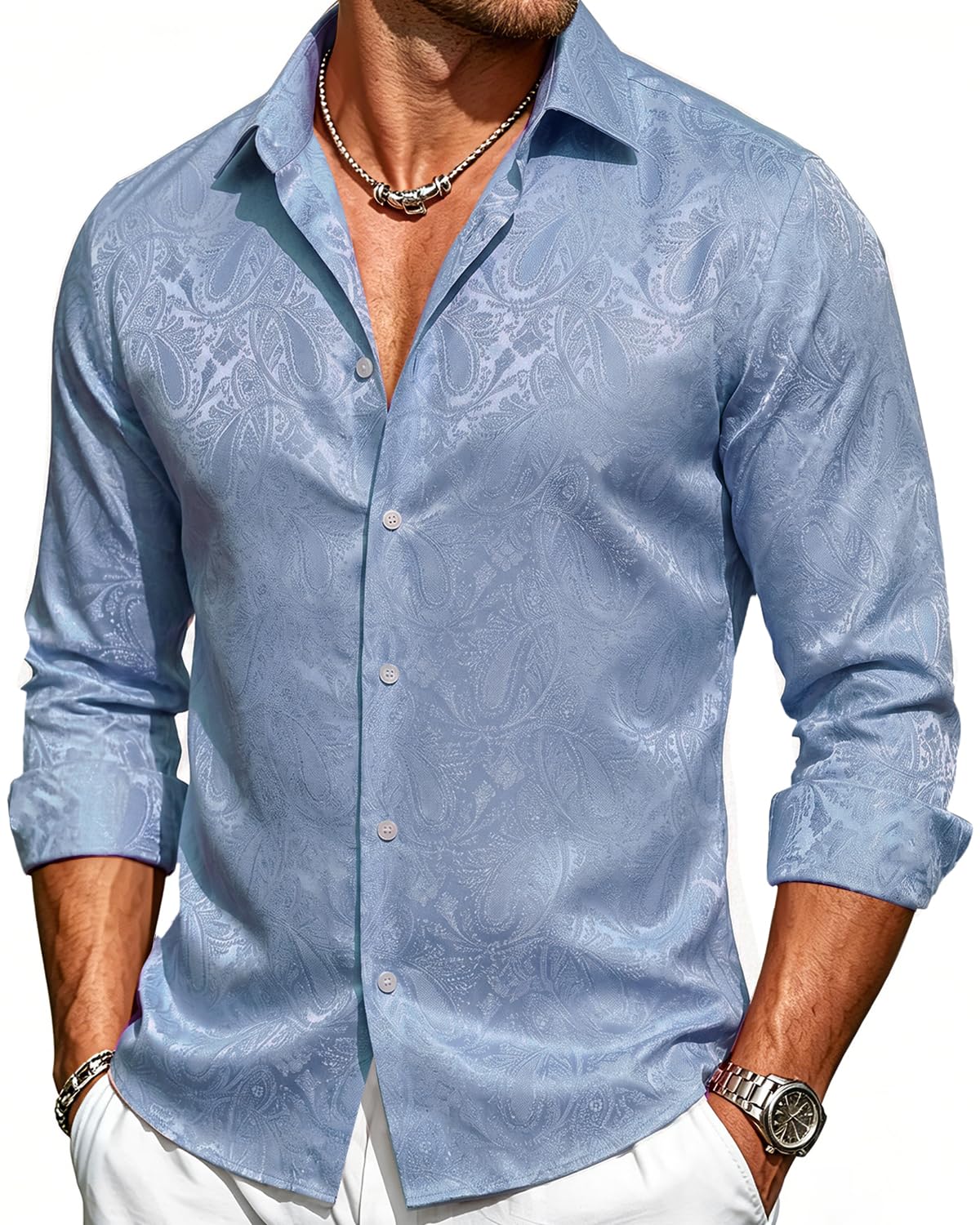 Hi-Tie Mens Paisley Silk Blend Dress Shirt