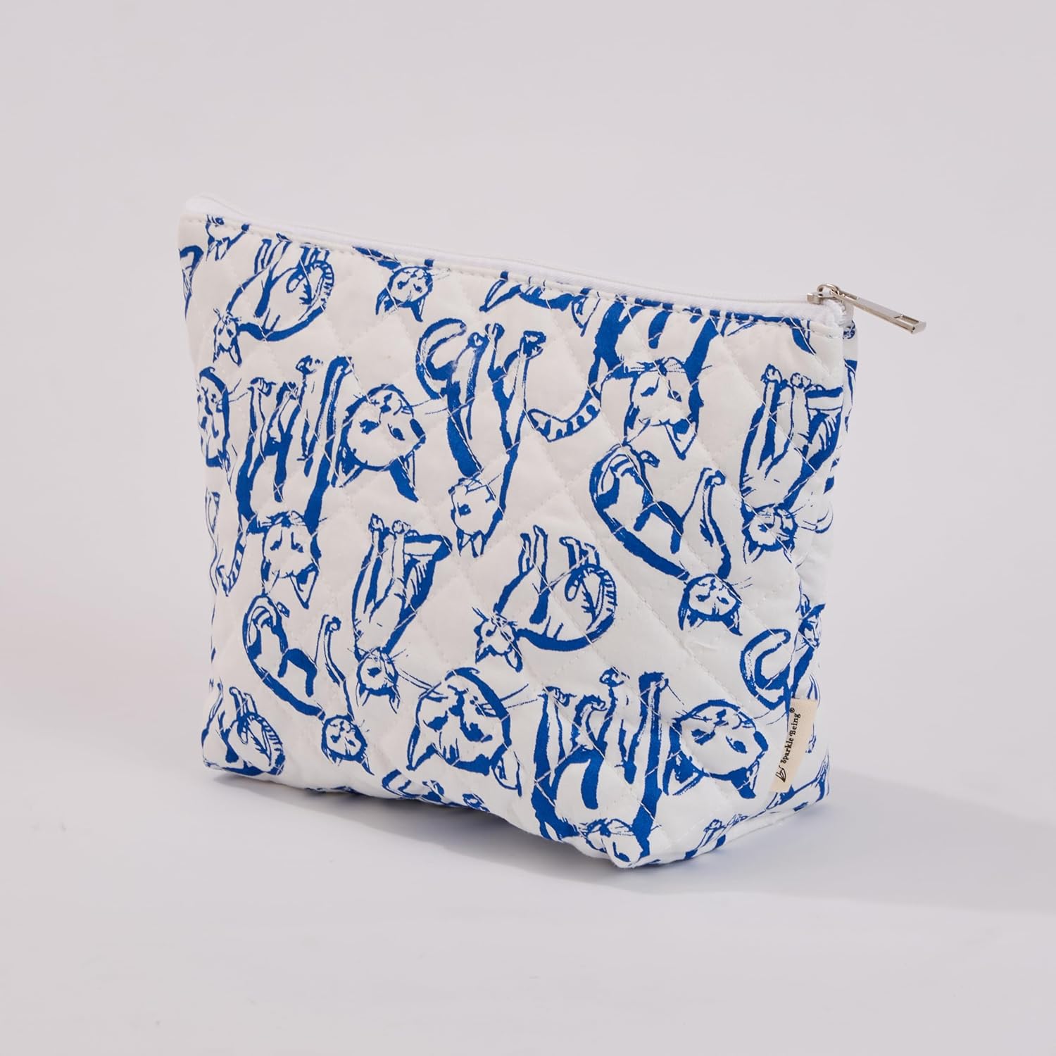 Cute Cats Quilted Cotton Cosmetic Zipper Pouch, Large Capacity Makeup Accessories Storage Bag for Women Girls, Aesthetic Coquette Travel Toiletry Organizer (Set of 3)