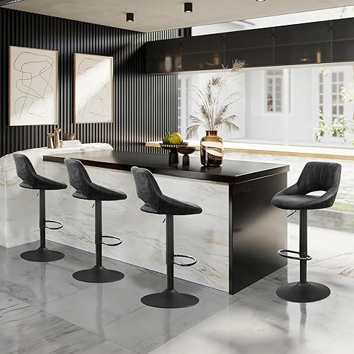 Miniatura 9 de Juego de 2 taburetes de bar giratorios, taburetes de bar ajustables con altura de mostrador, sillas de bar modernas con respaldo y reposapiés,