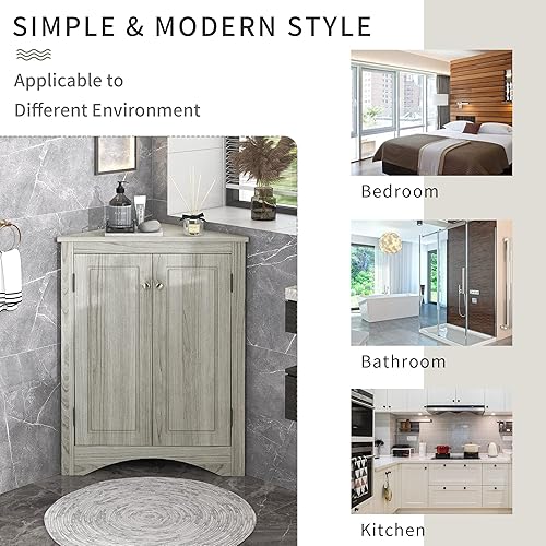 Miniatura 7 de Harper & Bright Designs Armario de almacenamiento esquinero, gabinete de almacenamiento de baño independiente de 31.5 pulgadas con doble puerta y