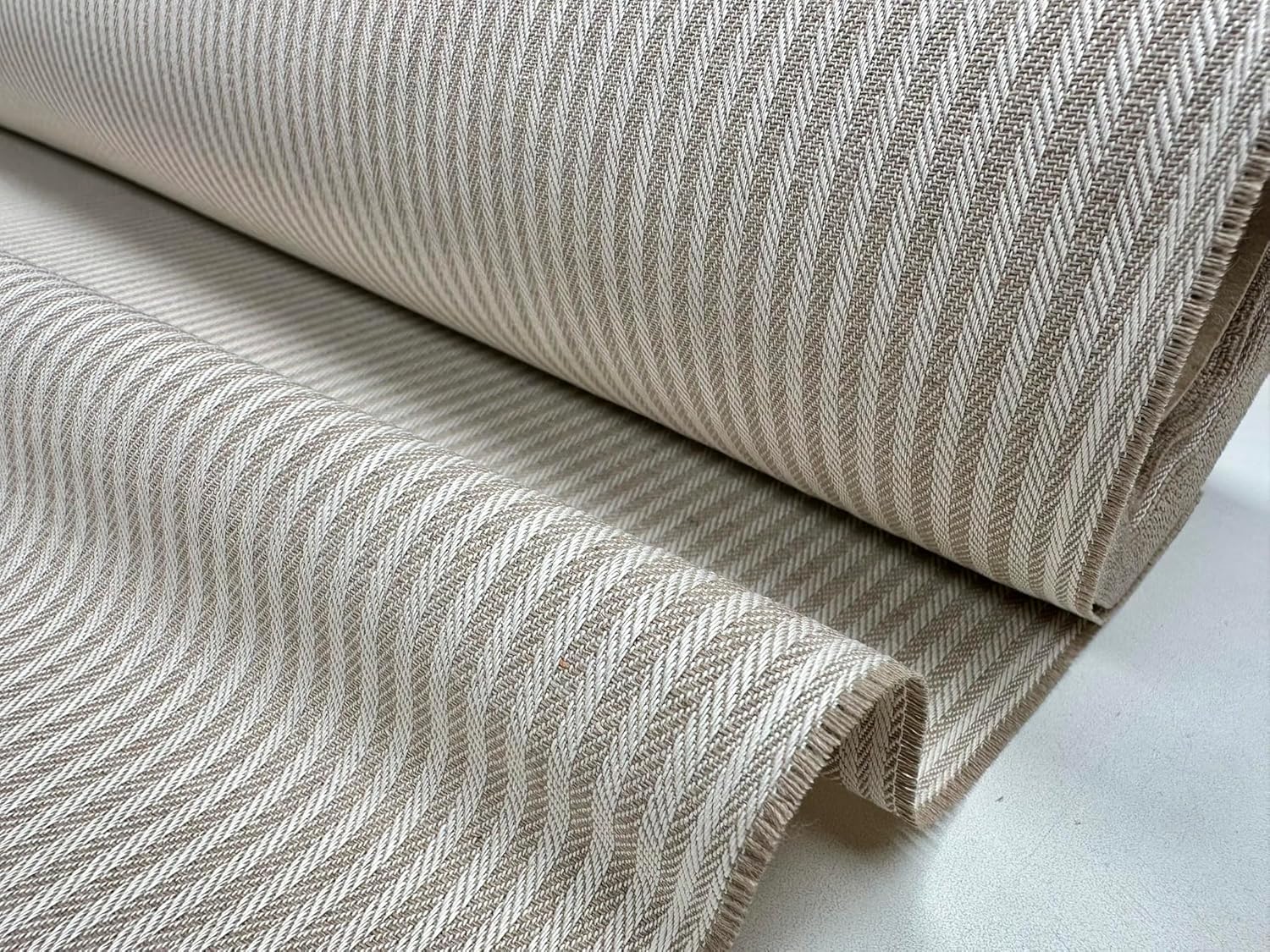 Herringbone Ticking Stripe Fabric Linen Look Cushion Material Striped Lines Home Decor Dressmaking - 140cm Wide (Natural, 1 Metre)