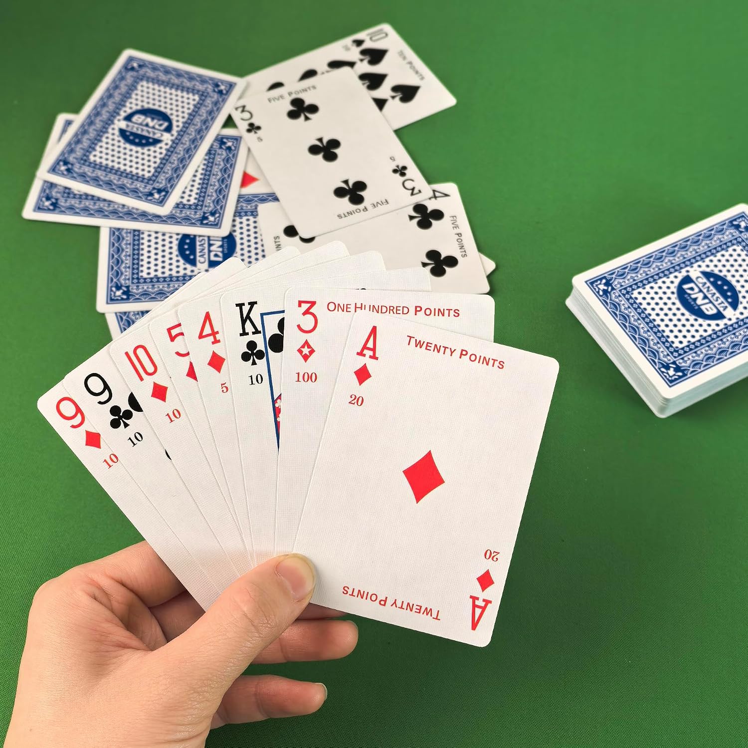 DNB 6 Deck Canasta Cards - 6 Decks Blue Playing Cards with Point Values - Includes Canasta and Hand and Foot Rules