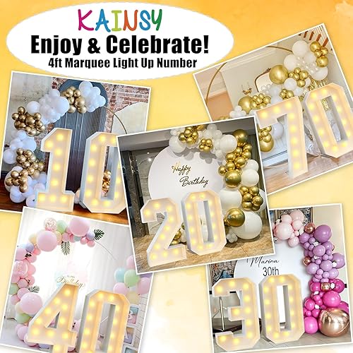 Miniatura 10 de Marquesina de 4 pies con números iluminados 60 números grandes con bombillas, marco de mosaico blanco para hombres y mujeres, decoraciones de fiesta