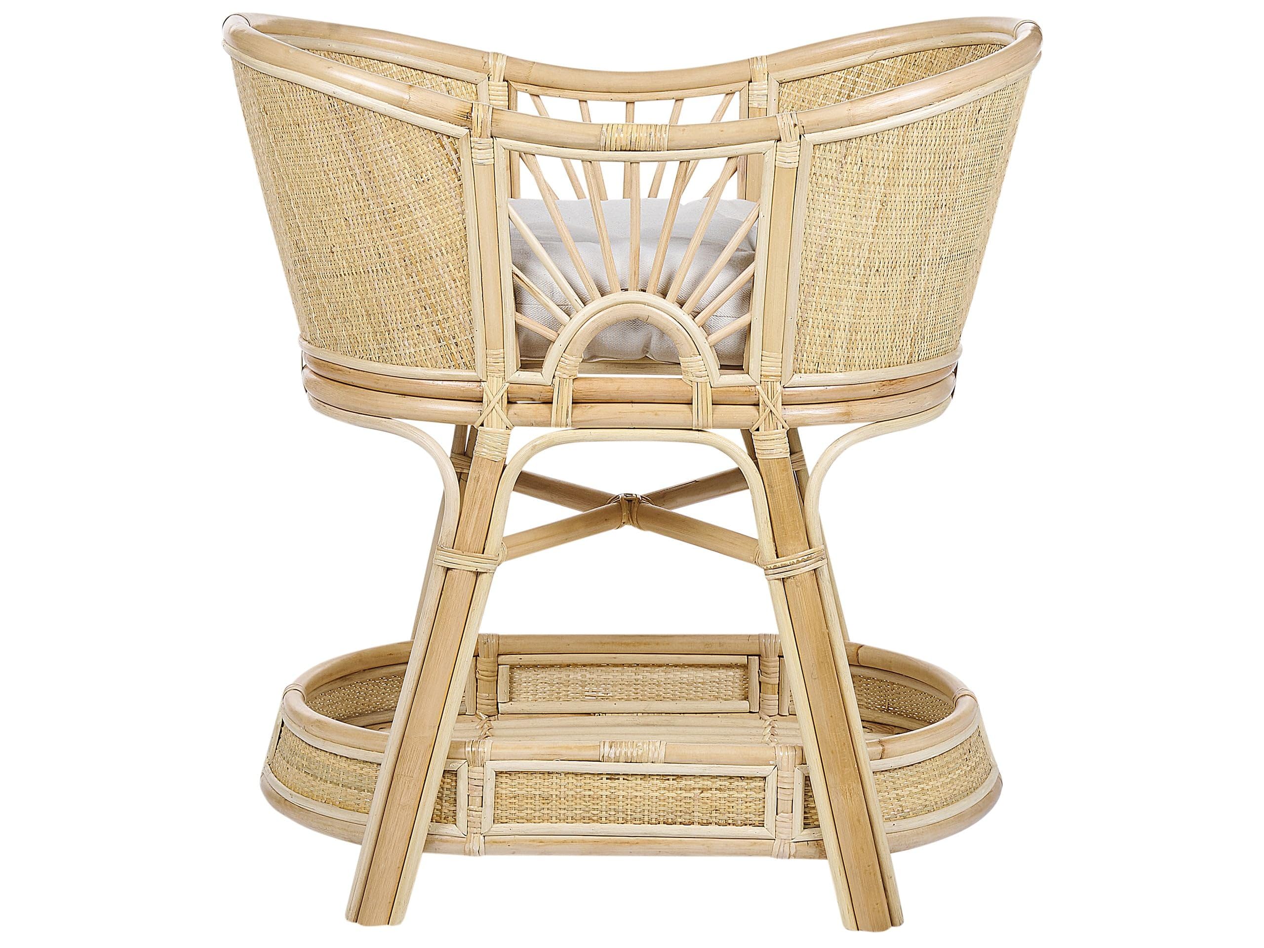 Beliani Berceau Moïse en Rotin Clair 50x70 cm avec Couffin en Polyester et Coton Naturel Lagrasse