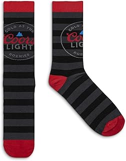 Men's Coors Light Beer Socks - Cold As The Rockies Striped Socks (Blue/Red/Gray/Black)