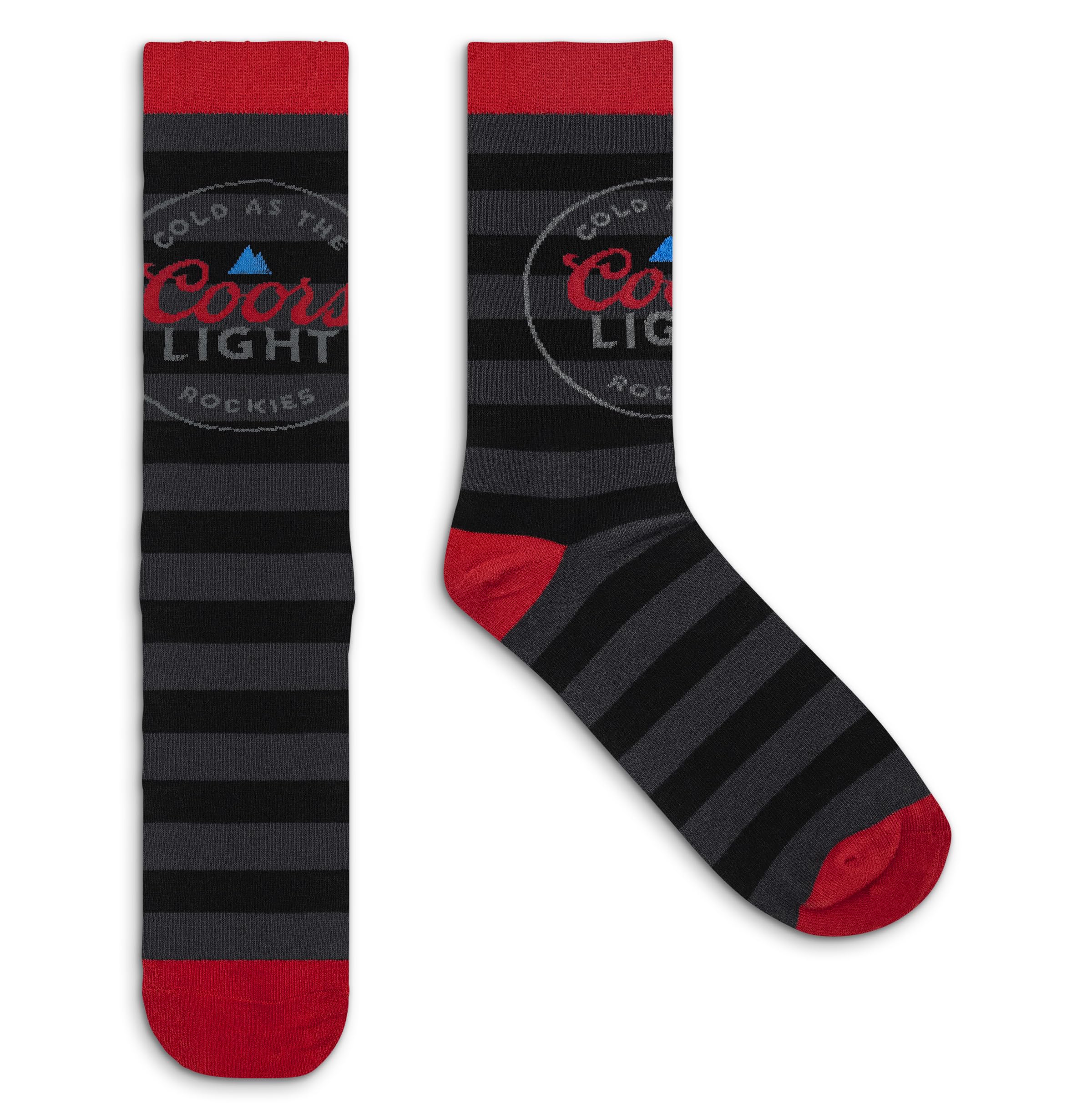 Men's Coors Light Beer Socks - Cold As The Rockies Striped Socks (Blue/Red/Gray/Black)