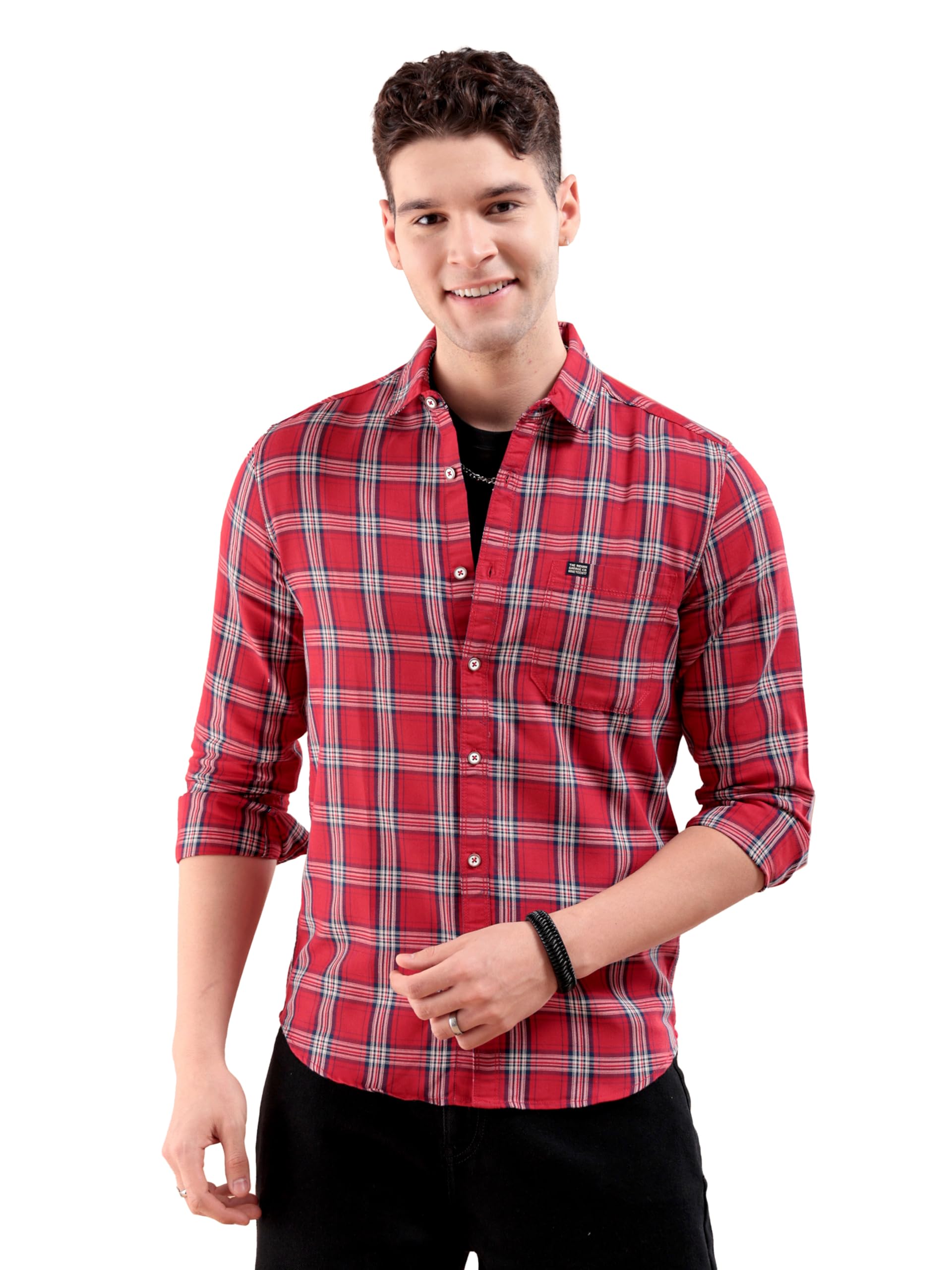 the indian garage co Men's Cotton Slim Fit Checkered Full Sleeves Spread Collar Casual Shirt-picture-24
