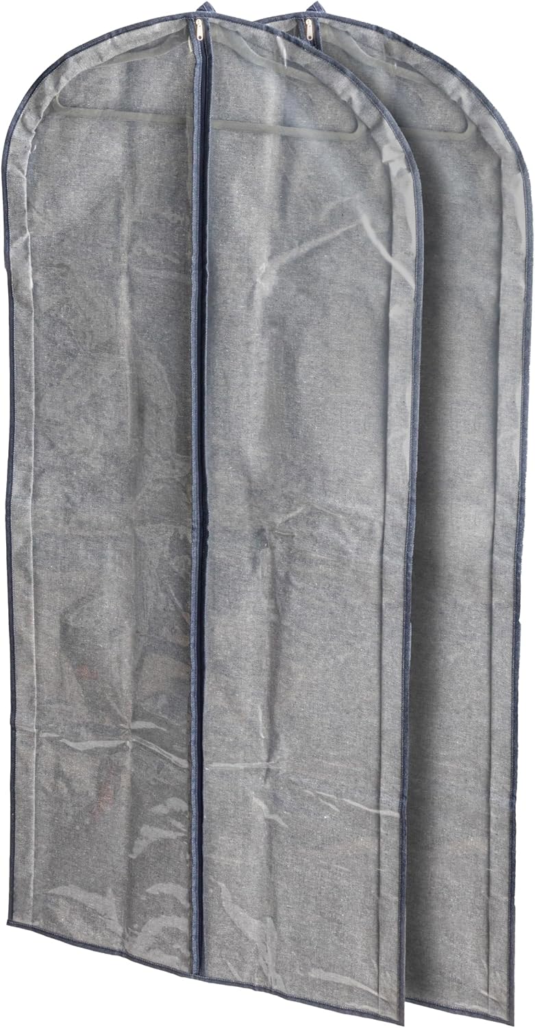 Household Essentials Hanging Zippered Garment Storage Bag with Clear Vision Front, Silver, Set of 2