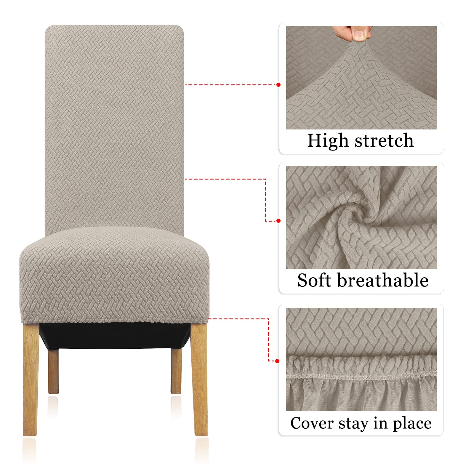 Stuhlhussen mit Langer Rückenlehne Twill-Strickvlies, Stuhlhussen für Esszimmer Küche Zimmer Hotel Stretch-Stuhlsitzbezug Heimdekoration Kamel 4er Pack