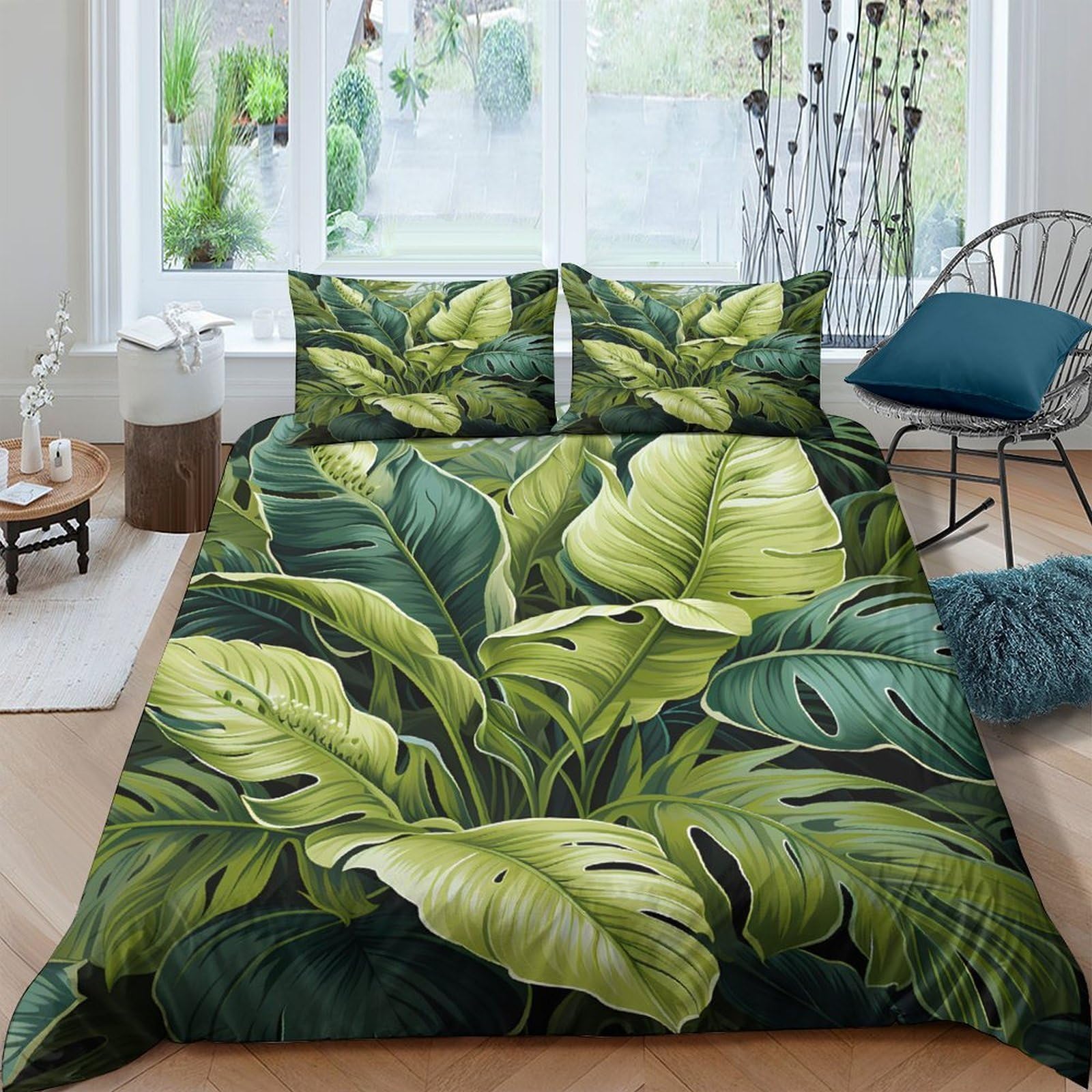 Ctjqhvkz Style-4 3D Printed Tropical Leaf Fitted Sheet Microfiber Soft Green Jungle Mattress Cover For Bedroom Guestroom Dorm Decor Single（135X200cm）