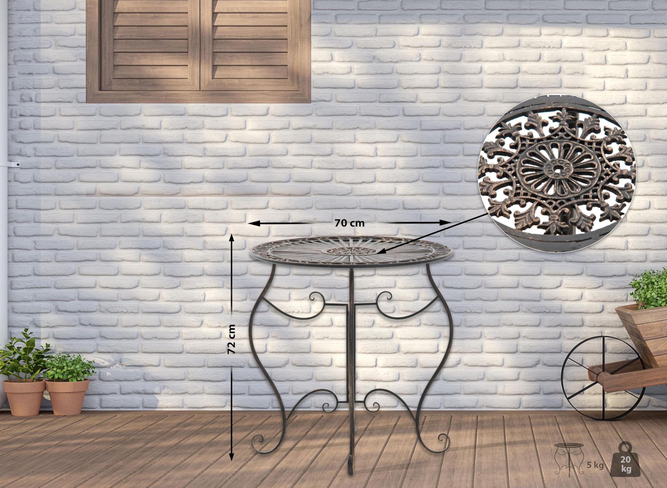 CLP Tavolo in Ferro Indra | Tavolo in Metallo dal Design nostalgico per Giardino, Balcone | Tavolo bistrot Rotondo Resistente alle intemperie, Facile da Pulire, Colore:Bronzo
