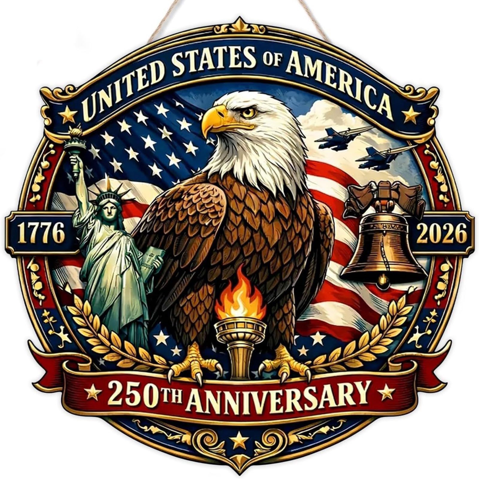 Patriotic Door and Wall Decor for Home Display, Independence Day 250th Anniversary Porch and Entryway Accent Home Patriotic Door Decor July Fourth Decoration Anniversary Accent Front Wall Porch Red
