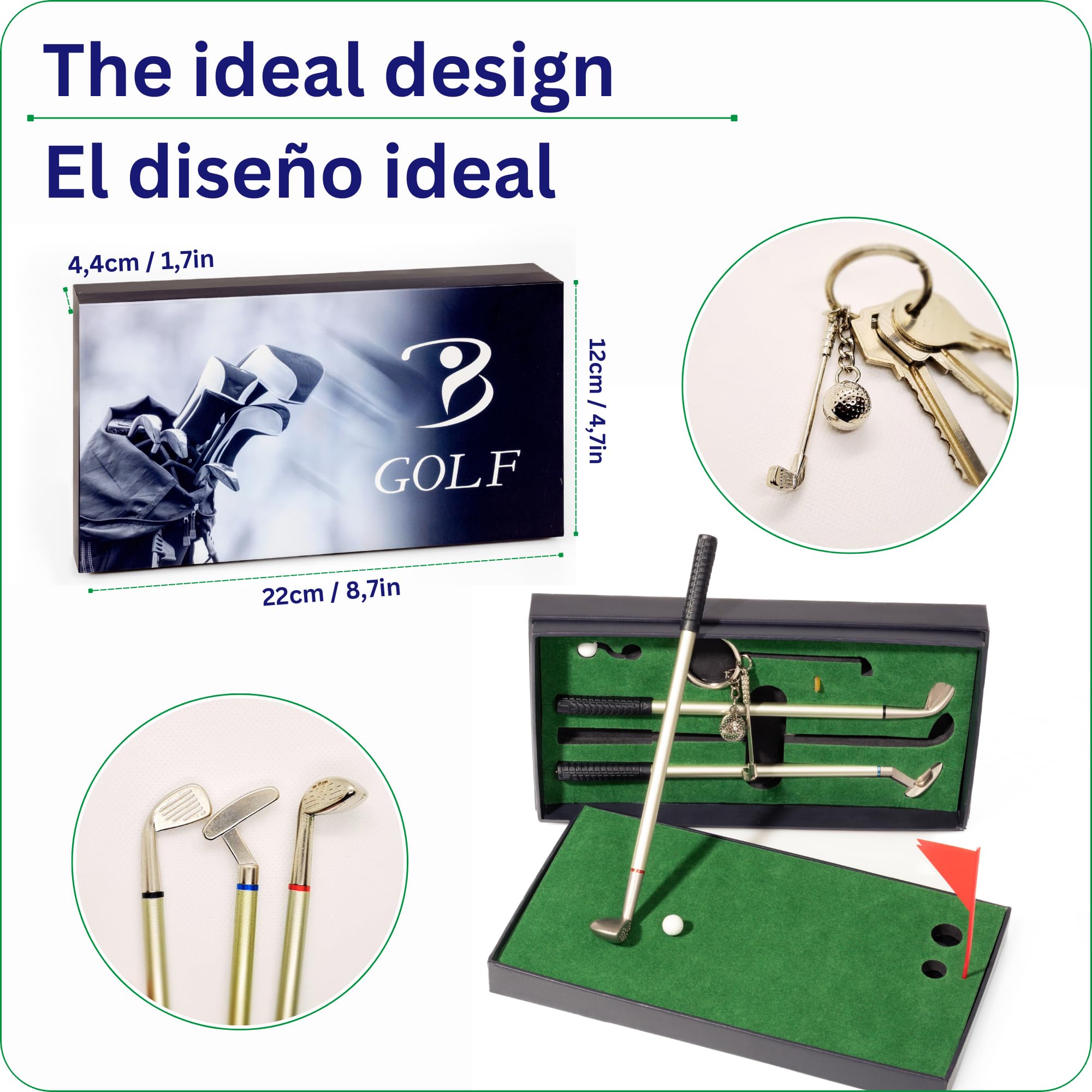 Mini Juego de Golf de Escritorio con Bolígrafos de Golf y Llavero Golf. Un Mini Golf Set Como Regalo para Golfistas y Aficionados de Golf. Golf Accesorios y Regalo Golf Hombre. Regalos Golf Navidad.