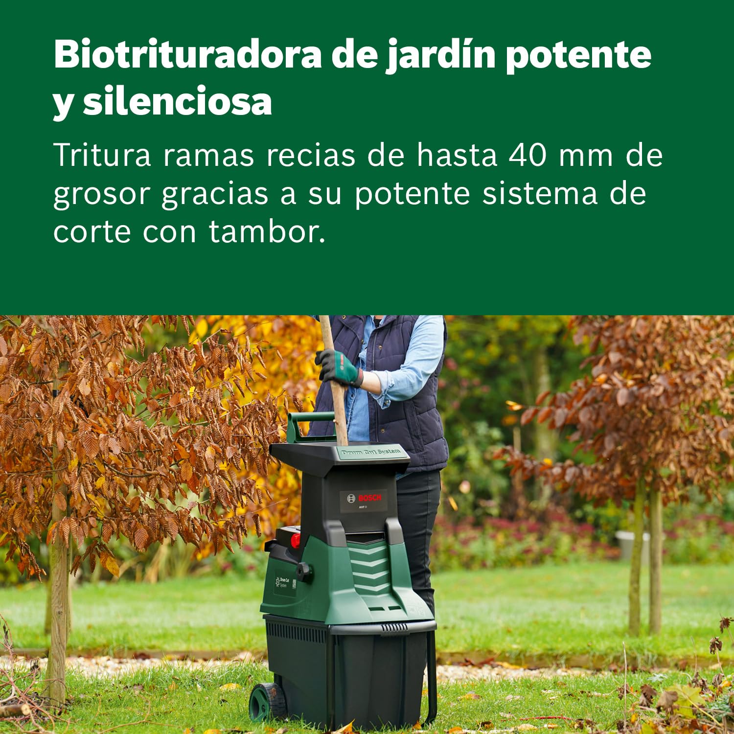Bosch desmenuzadora silenciosa de jardín AXT 25 D (2500 W; apta para madera y zarzas duras; caja de recogida integrada de 53 L)