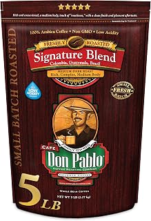 Don Pablo Signature Blend Medium Dark Roast Whole Bean Coffee - 100% Arabica, Low Acidity, Non-GMO, 5 lb Bag
