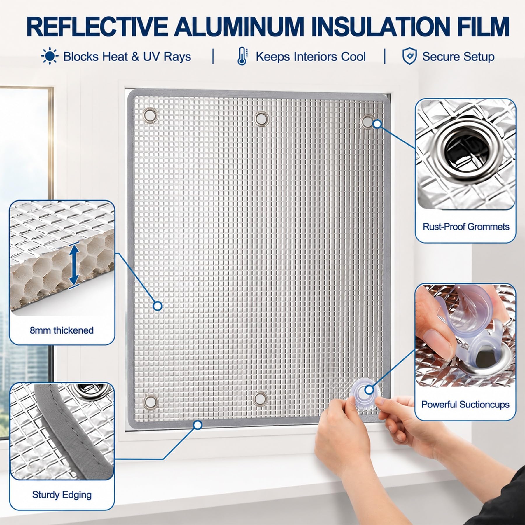 Film Fenêtre Anti Chaleur, Store Occultant Thermique à Ventouse | Isolation Thermique Et Anti-UV, 30-160cm, Ce Film Réfléchissant Offre Intimité avec Pose Facile Sans Perçage(65x180cm)
