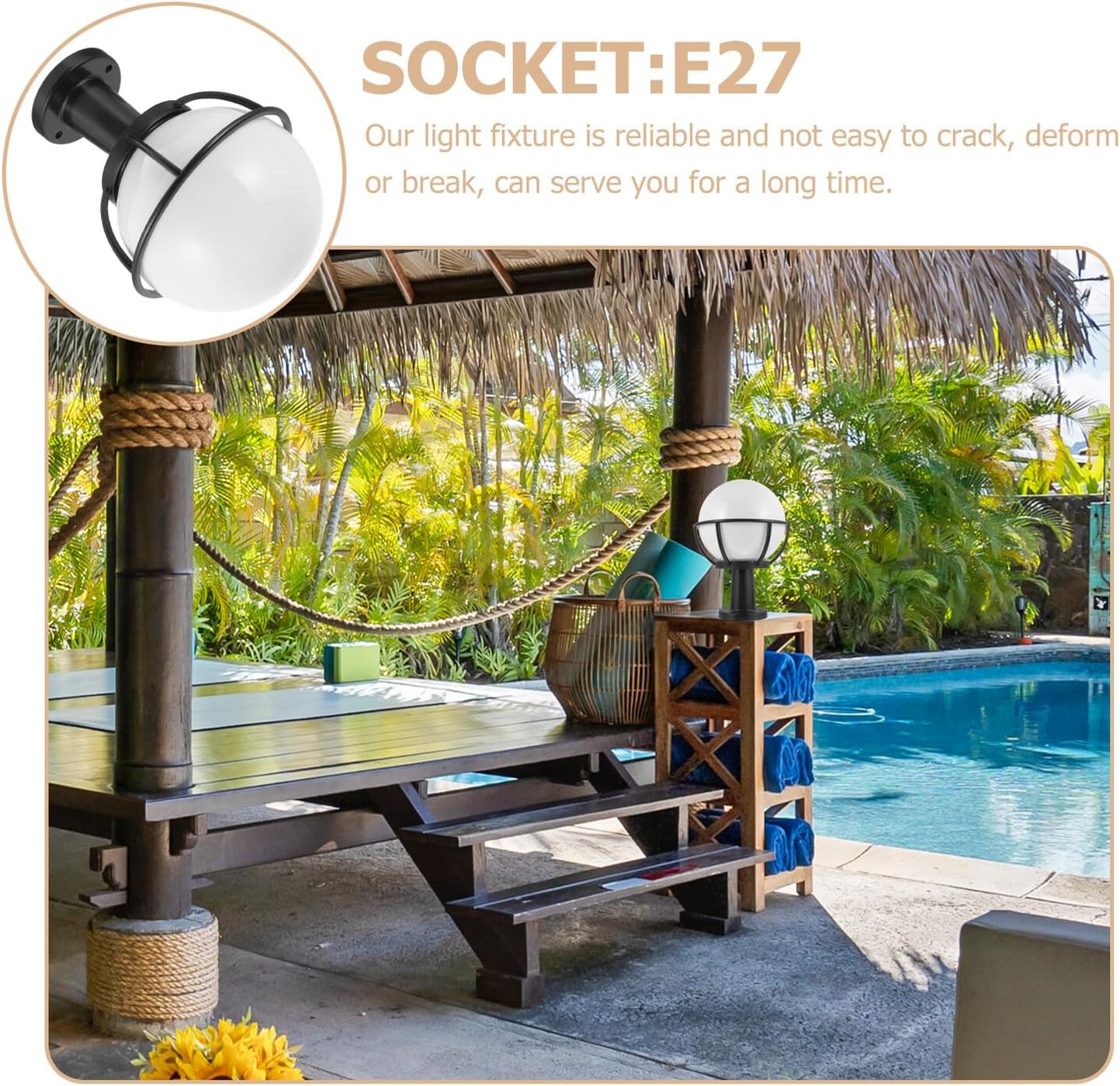 TOYANDONA Post Light Lampshade Globe with Base for Outdoor Garden Fence Columns, Decorative Round Porch Light Cover, Sturdy Patio Lamp Post Accessory