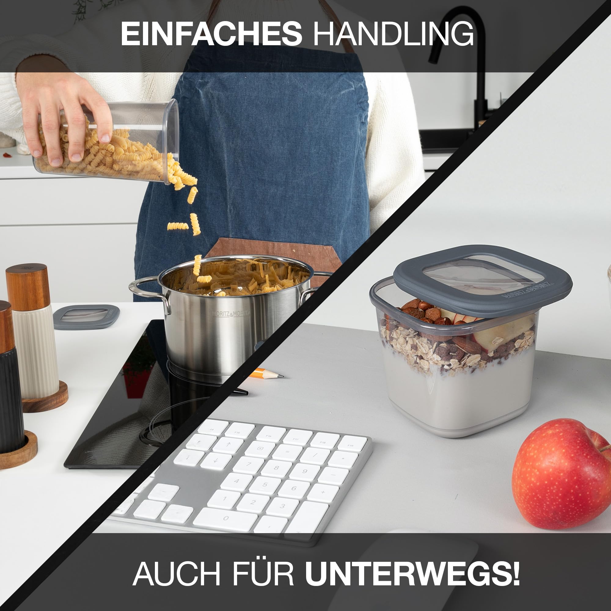 Moritz & Moritz 24er Set Vorratsdosen mit Deckel Luftdicht - Lebensmittelecht für Lebensmittelaufbewahrung - Vorratsbehälter Luftdicht und Stapelbar - Vorratsdosen Set für Aufbewahrung Küche