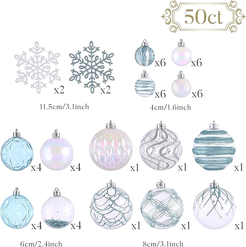 Miniatura 3 de Valery Madelyn Adornos de bola de Navidad para San Valentín, juego de 50 unidades, color azul claro y plateado, irrompibles, adornos colgantes