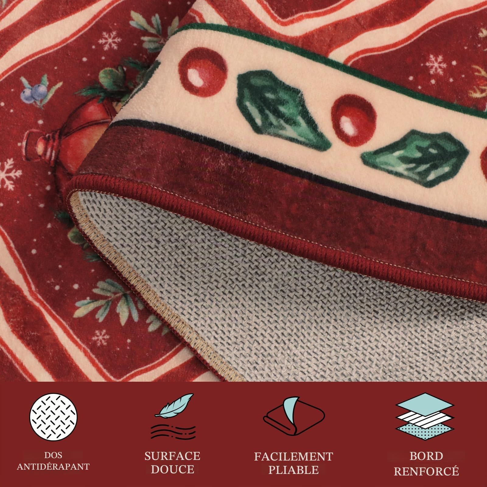 Tapis de Noël pour salon, 120 x 180 cm, lavable, rouge, antidérapant, doux, à poils courts, pour salle à manger, chambre d'enfant, bureau, décoration de vacances
