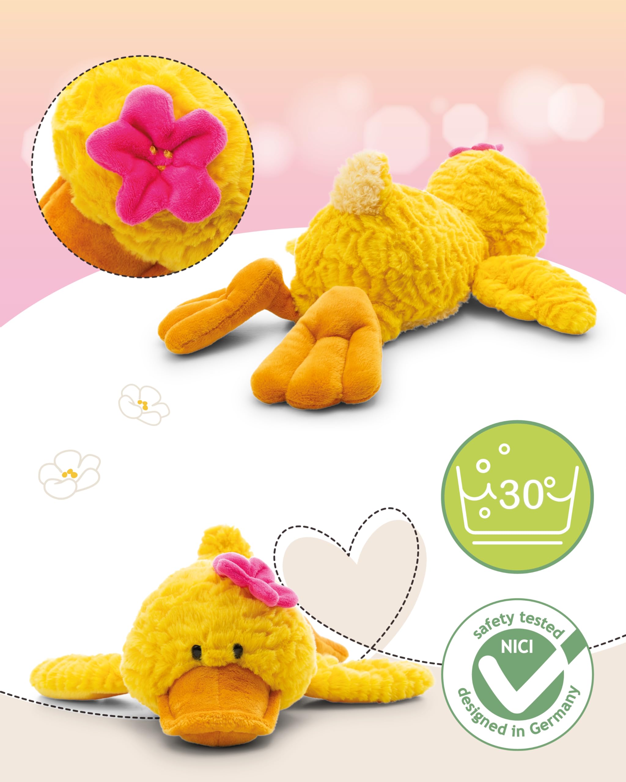 NICI Pooline Morbida paperella di peluche, per coccole e giochi, per bambini e adulti, fantastica idea regalo, 35 cm, giallo - 62899 - 3
