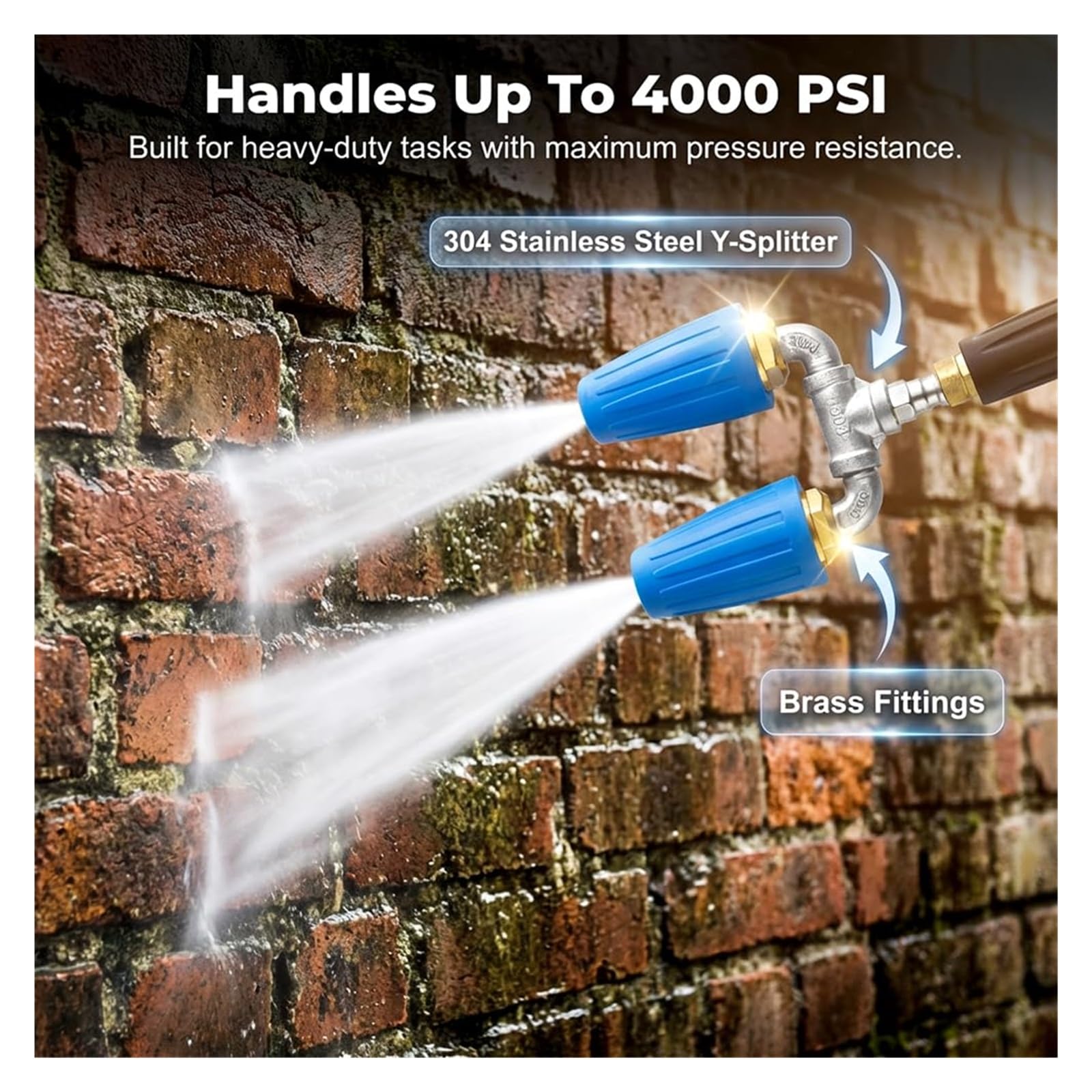 Potrójna Dysza Turbo do Myjki Ciśnieniowej 4000 PSI, Obrotowa 360° ze Złączem 1/4", Wielostrumieniowa Końcówka do Czyszczenia Podjazdów i Tarasów(Blue,Dual Head)