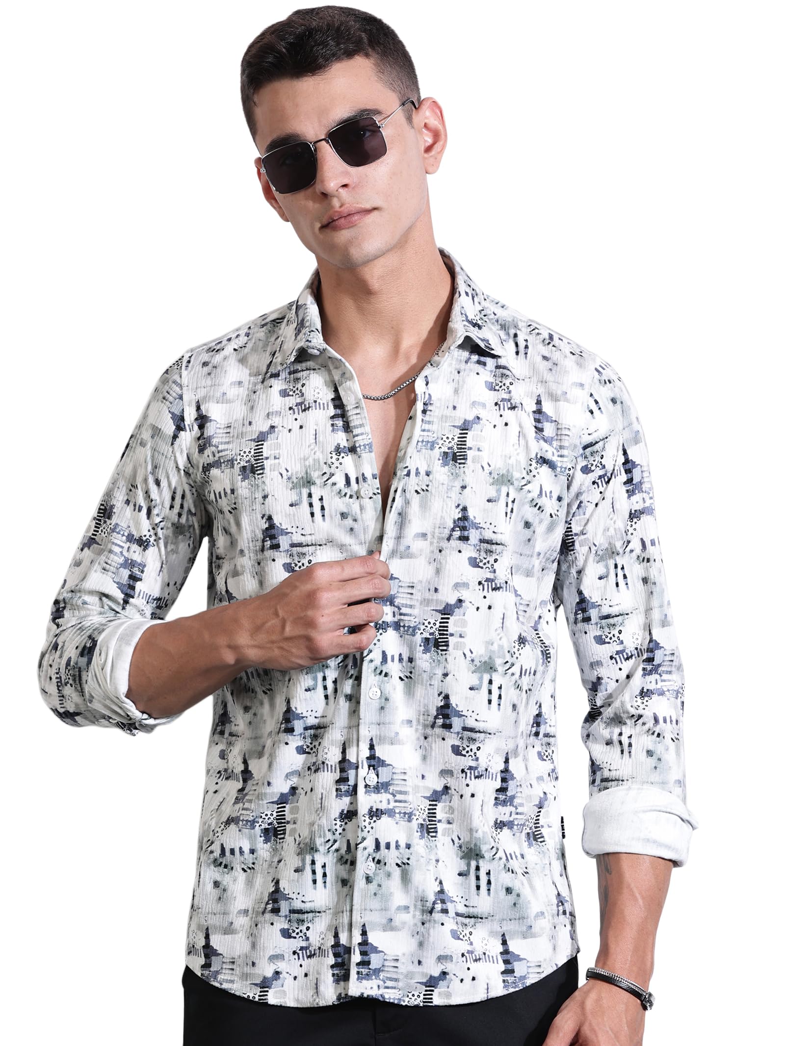 Men's | Abstract | Full Sleeve | Slim Fit | Polyester Blend | Spread Collar | Casual Shirt
