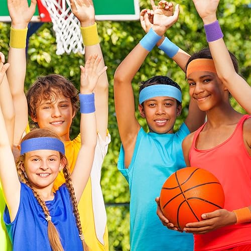 Miniatura 6 de Juego de 24 bandas de neón de los años 80, incluye 8 diademas deportivas y 16 pulseras elásticas para el sudor, bandas elásticas para el sudor de