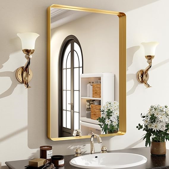 Amazon.com: Easly 36 x 24 Inch Gold Bathroom Mirror for Wall,Aluminum ...