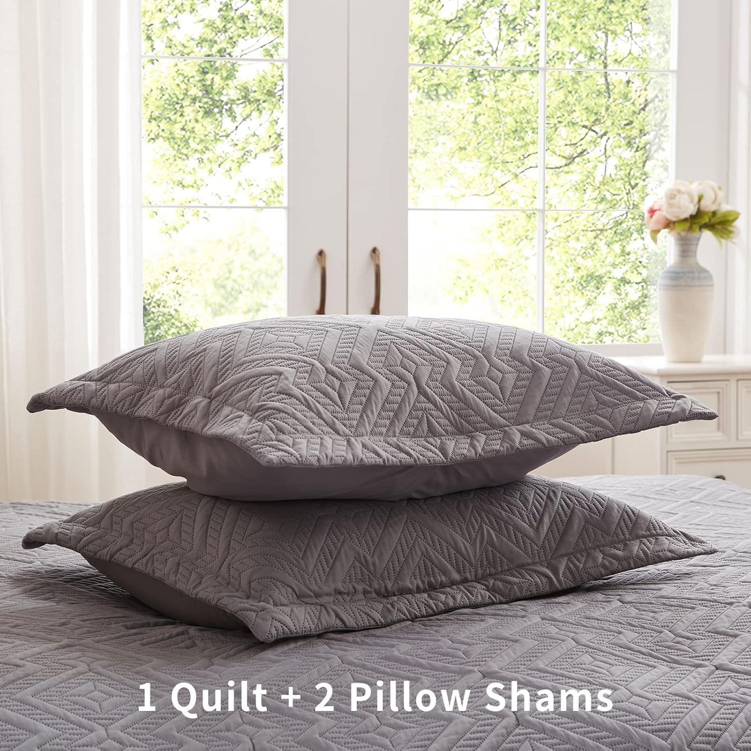 Set de colcha doble/Queen, 3 piezas, microfibra suave y ligera, colcha de verano y set de cubrecama para todo el año, 229 x 249 cm, gris,(1 colcha y 2 fundas de almohada)
