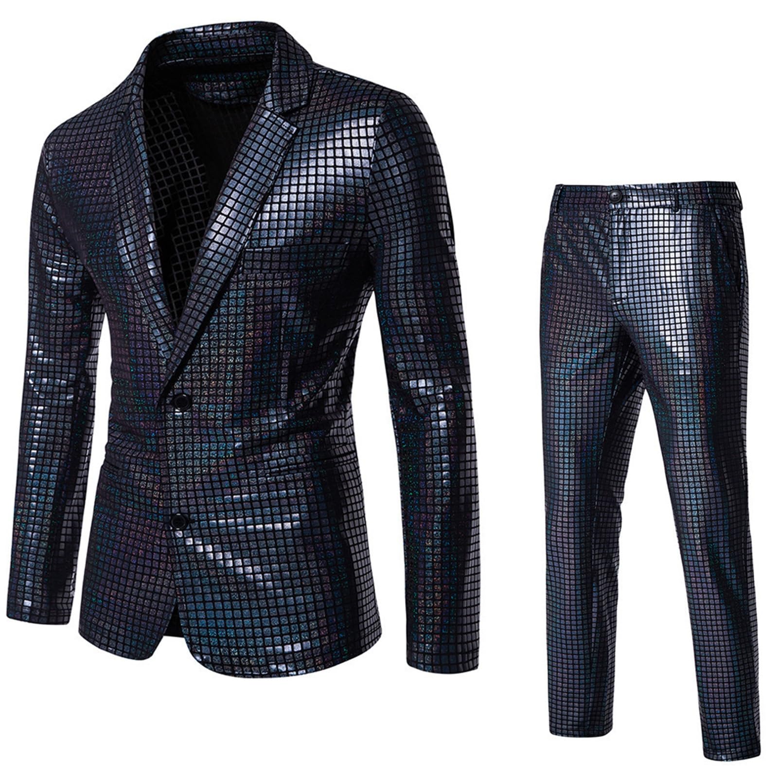Silvester Outfit Herren FaschingskostüMe Glitzerhemd Schlaghose 2 StüCk Anzug 70Er Jahre Karneval Disco Outfits Pailletten Oberteile + Ausgestellte Hose Hippie Flare Freizeithose Set