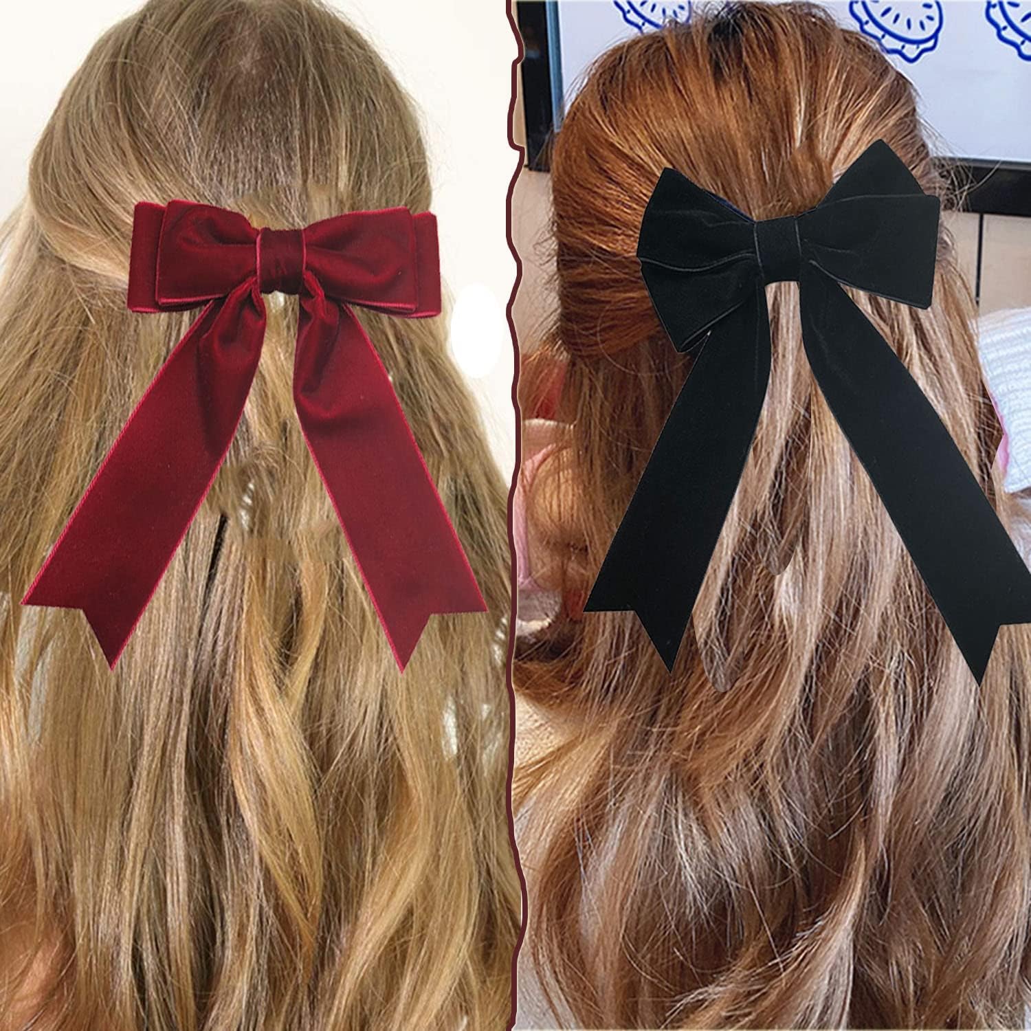LZZEM 2Pcs Velvet Bow Hair Clips for Girls and Women Large Satin Ribbon Hair Bows with Long Ribbon Hairpins and Barrettes for Party Gift and Special Occasions - Image 3