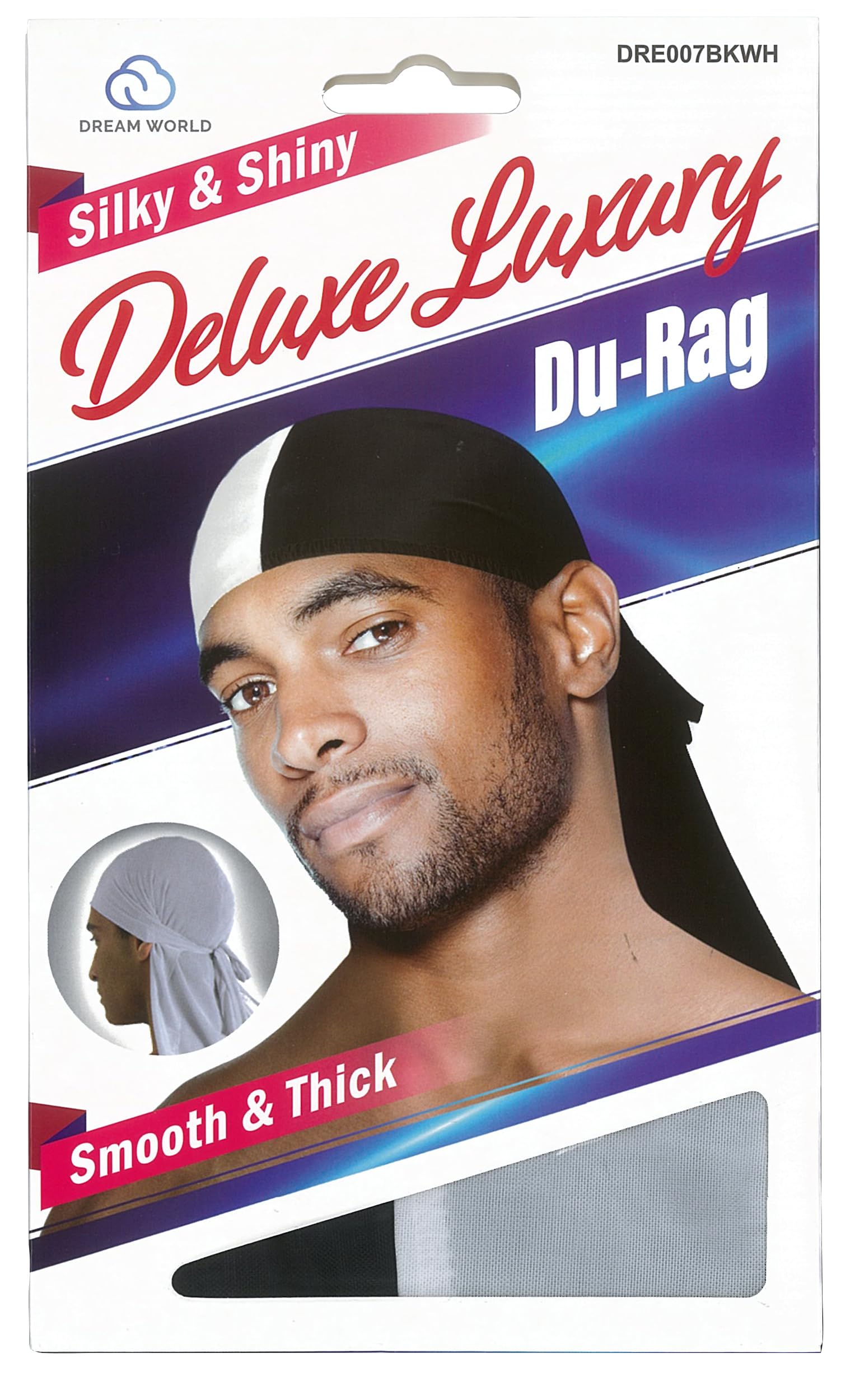 Dream World Silky & Shiny Deluxe Luxury Du-Rag Two Tone Black & White