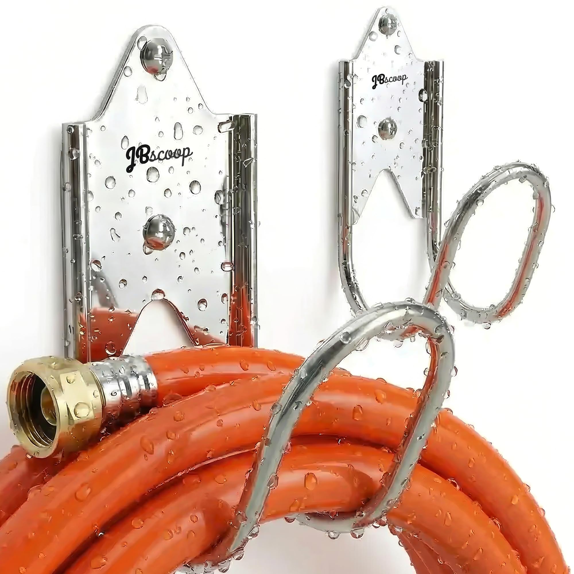 JBscoop Colgador de manguera de jardín de acero inoxidable (juego de 2), para soporte de manguera de jardín, soporte de pared sin óxido, soporte de manguera de montaje en pared resistente