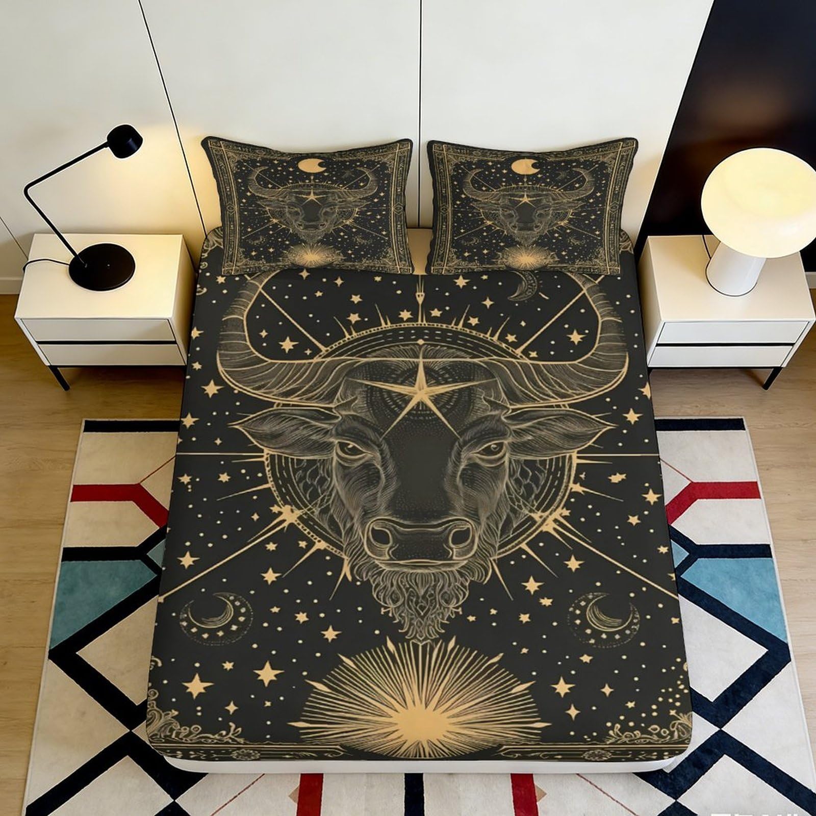3D Printed Cosmic Bull Fitted Sheet Microfiber Deep Pocket Non-Slip Bedroom Bedding Cosmic Bull Mattress Fitted Cover Washable Wrap 120x200x25cm