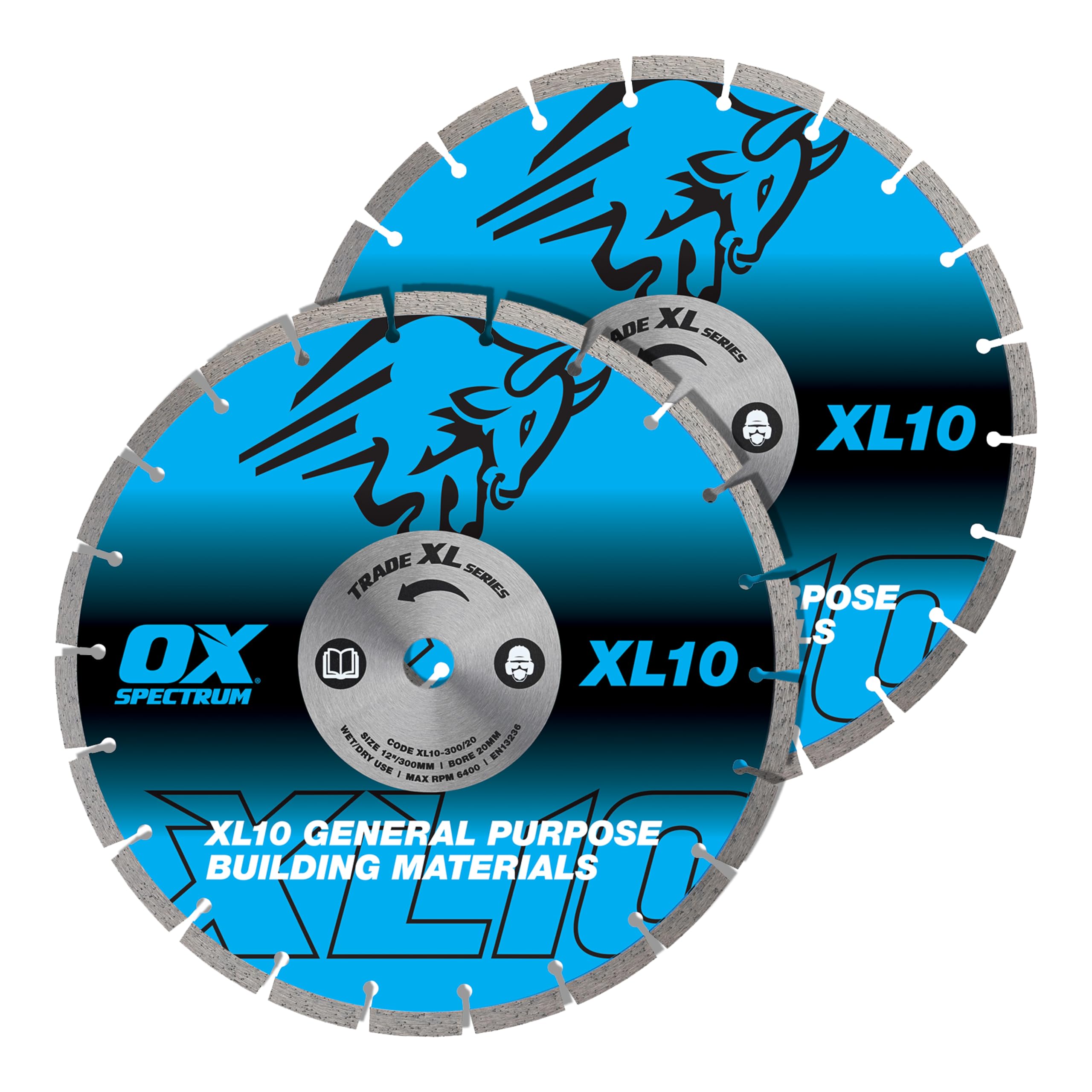 OX Trade XL-10 Segmented Diamond Blade Twin Pack – 300mm Dia/20mm Bore, General Purpose Cutting Disc for Concrete, Bricks, Kerbs, Pavers & Building Materials, Fits Angle Grinder & Disc Cutter