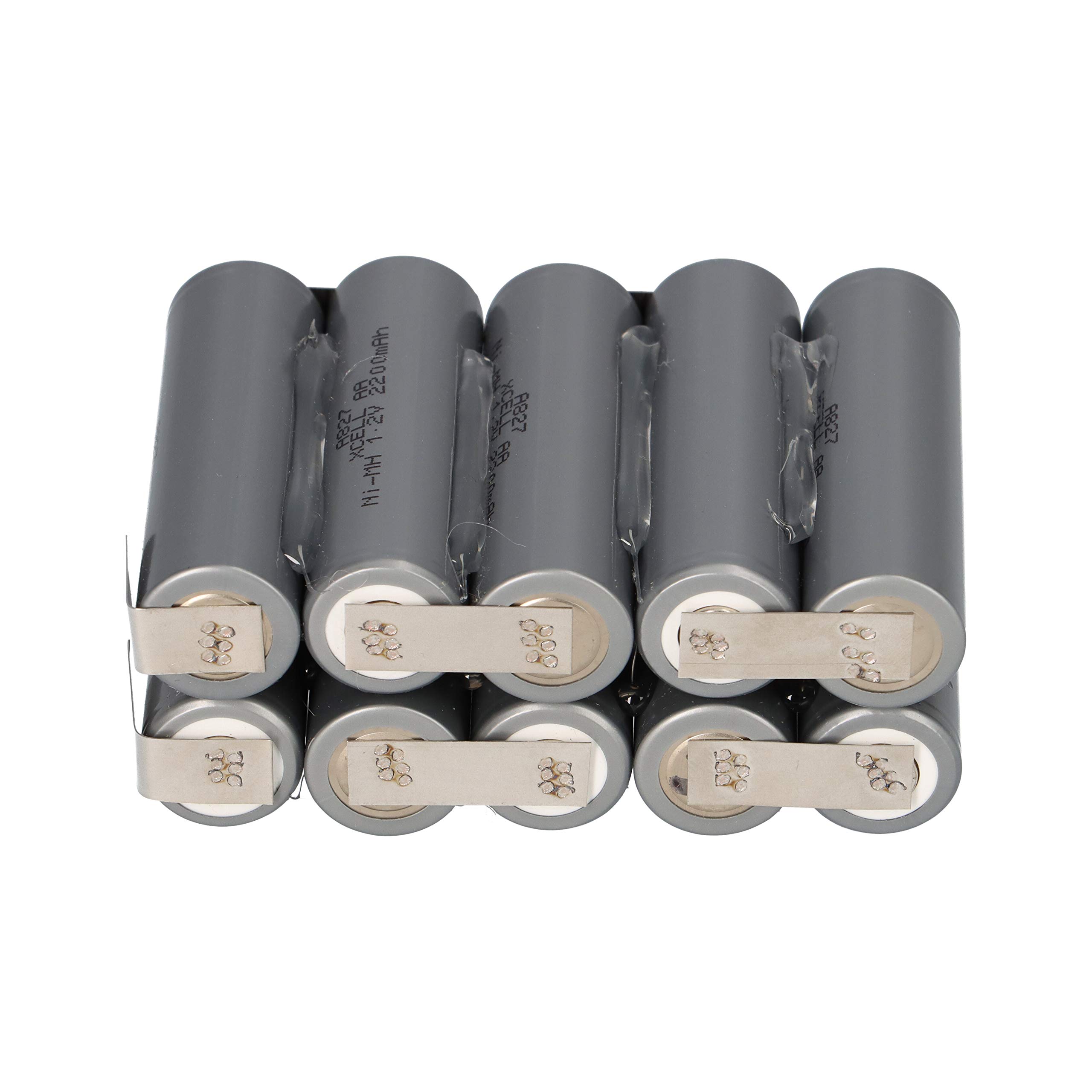 Lot de 10 piles AA Mignon 12 V 2200 mAh NiMH avec cosse à souder F2x5 – Batterie Sub C SC 2-0 Ah 4-8 V – Longue durée