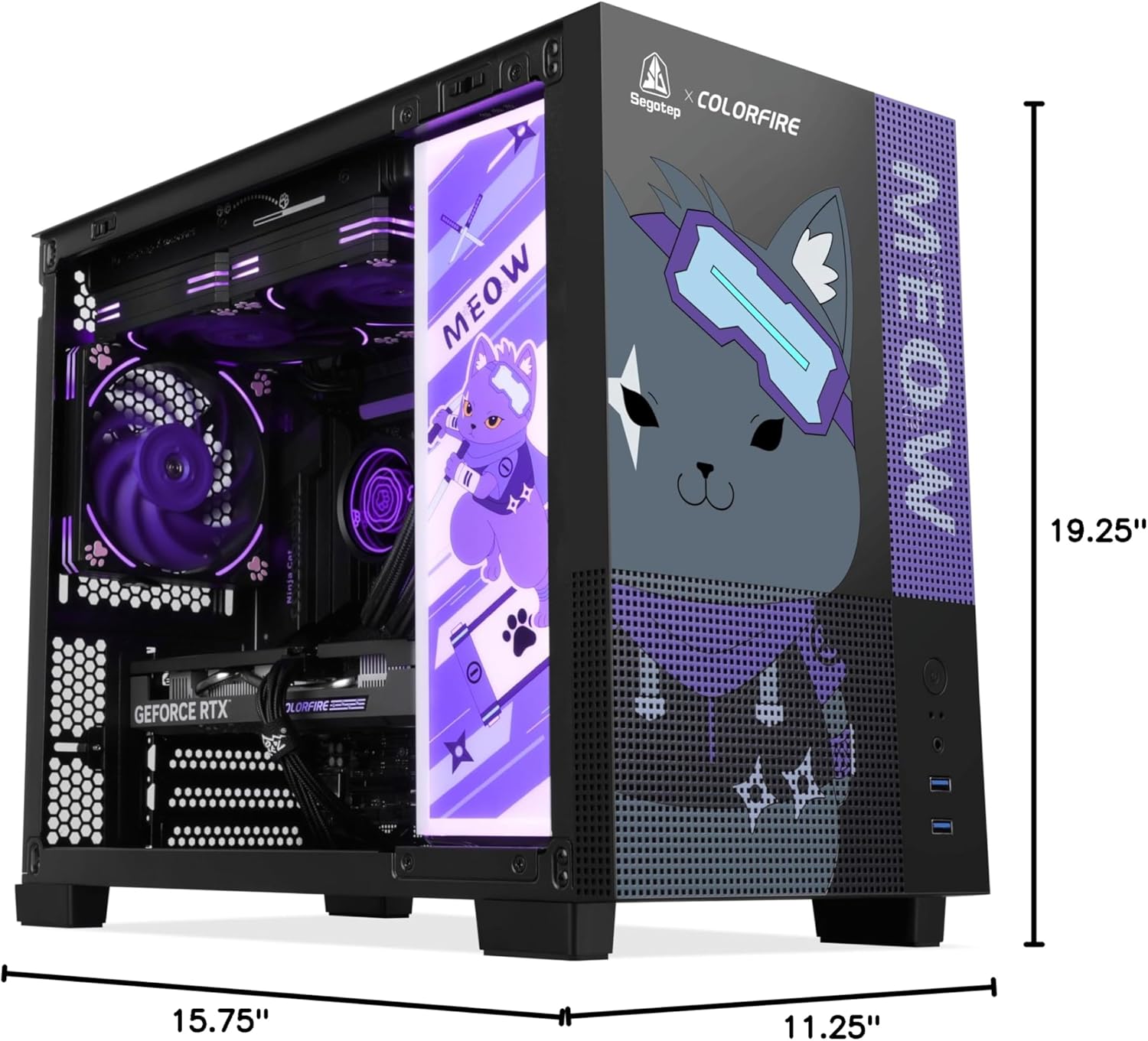 Segotep Memphis-S Ninja Edition, M-ATX Mini Tower PC Case with Tempered Glass Panels, Support 40 Series GPU, USB 3.0, and 240MM Radiator, Lightning Panel Included
