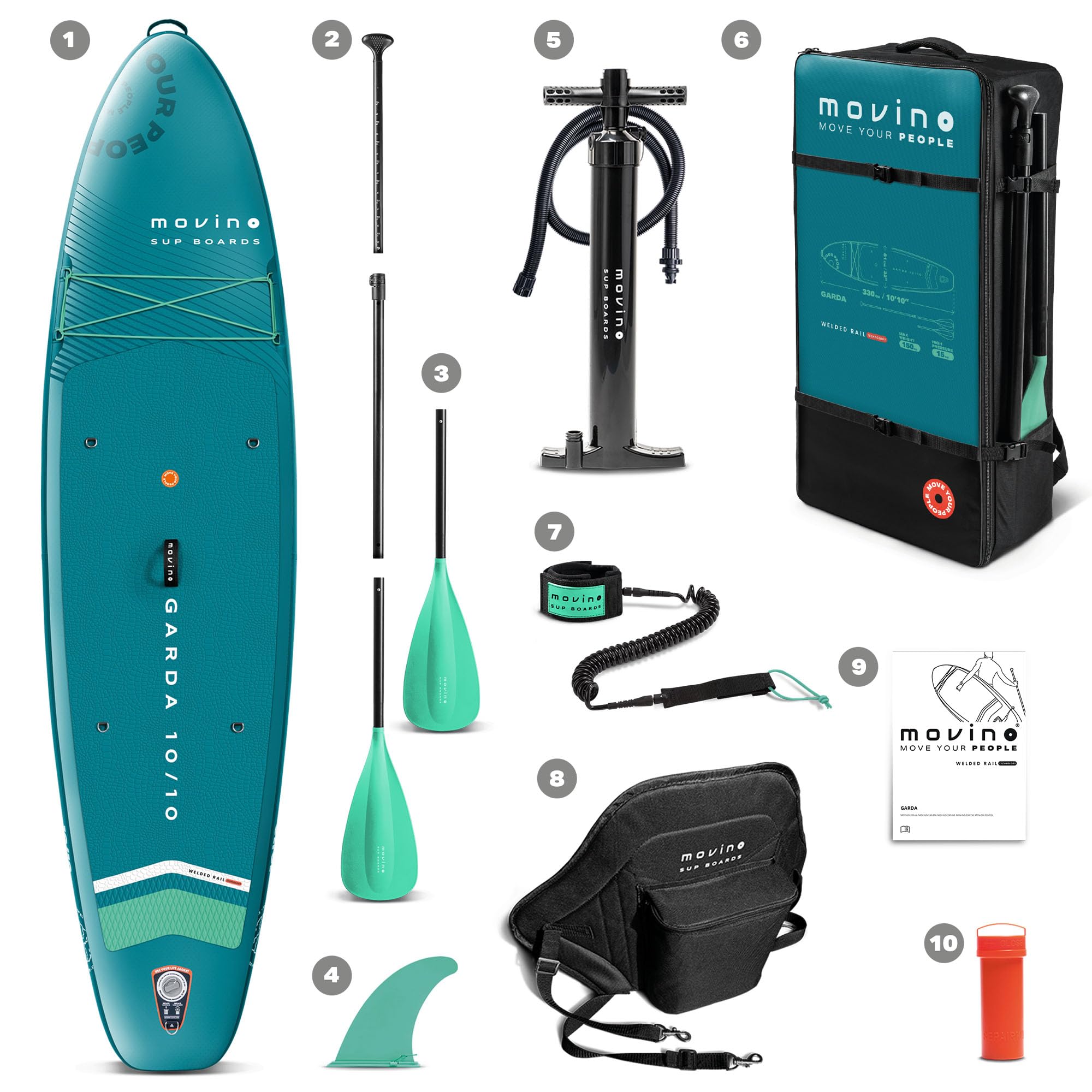 MOVINO Garda Allround 10’10" (330x81x15cm) 2in1 SUP Stand Up Paddling Board Set Aufblasbares Standup Paddle Board Leicht Sup Boards Und Zubehör Wasser Sport Welded Rail bis 150 kg