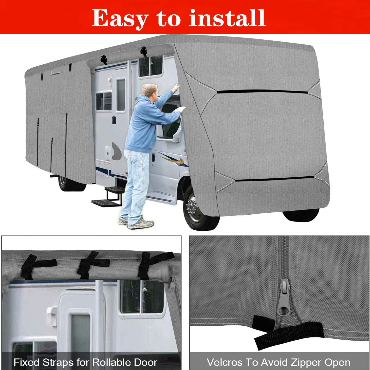 Travel Trailer RV Cover,Waterproof & Windproof Camper Cover Fits 16~18FT RV Trailer,Upgraded 420D Heavy Duty Polyester Oxford Durable, UV, Water Resistant RV Covers