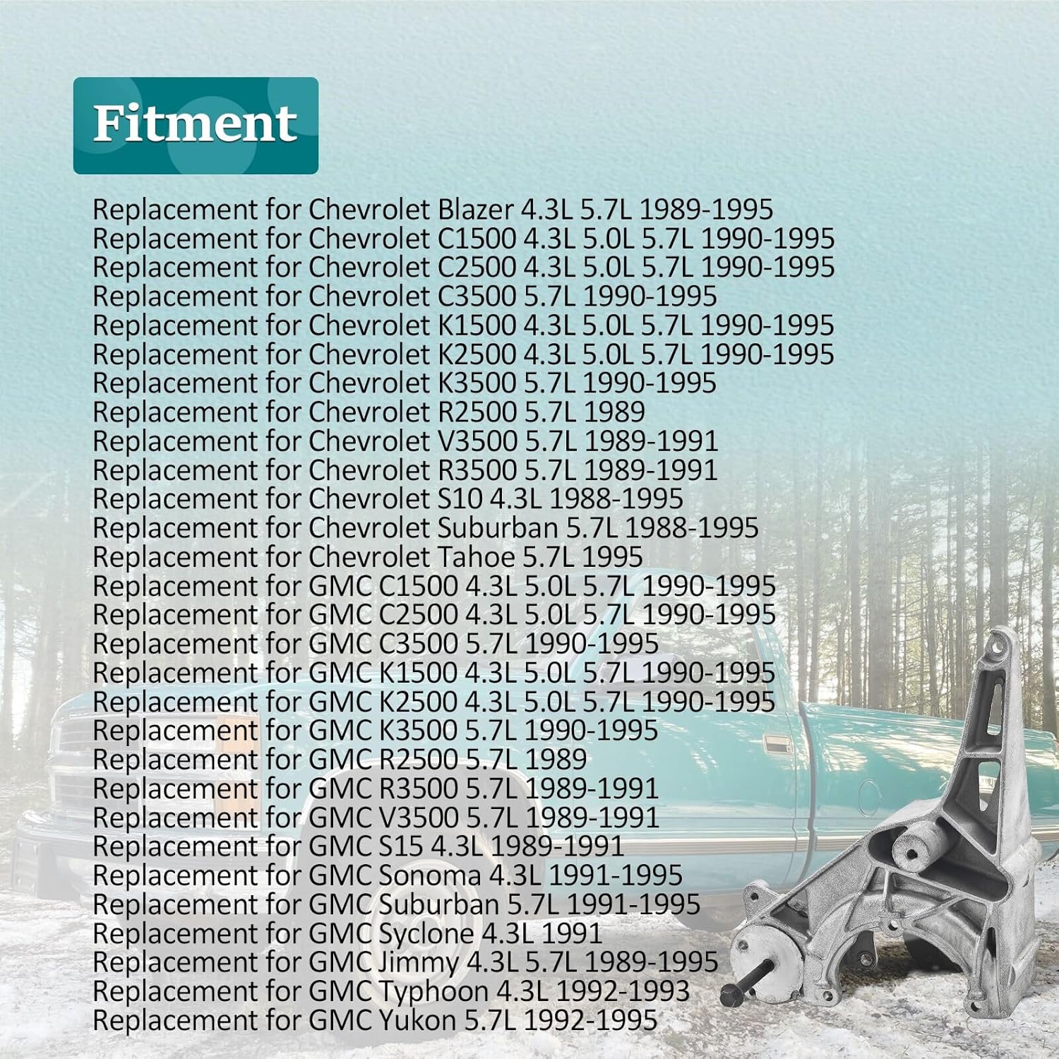 10118751 A/C Compressor Air Conditioner Bracket Replacement for Chevrolet Fits for GMC C1500 C2500 C3500 K1500 K2500 K3500 4.3L 5.0L 5.7L 1988-1995 S10 S15 4.3L and More Trucks and SUVs