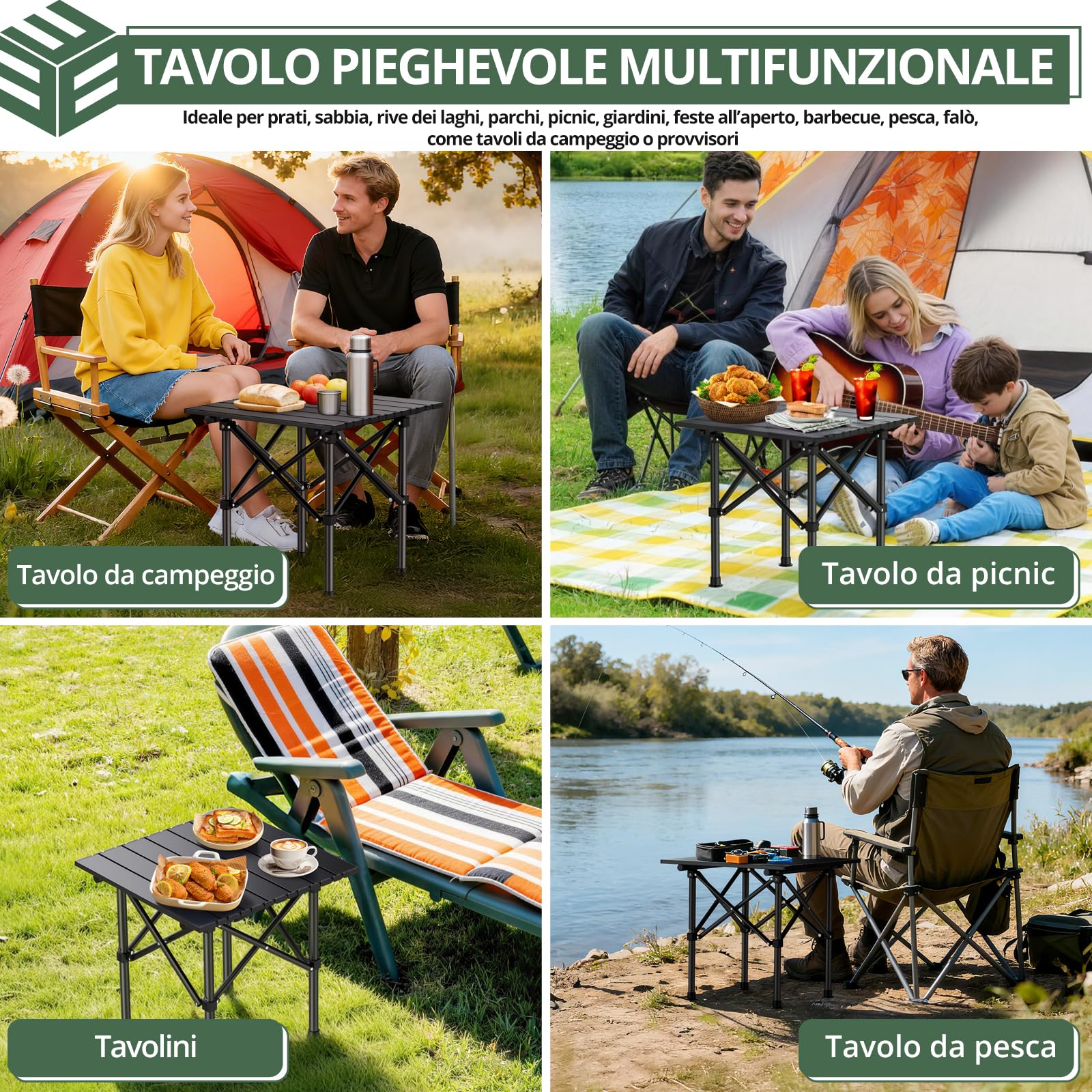 EYPINS Tavolo da Campeggio Pieghevole Leggero,Portatile con Borsa da Trasporto,Tavolino con Struttura Stabile,Impermeabile,per Picnic,Spiaggia,Barbecue,Escursionismo,Viaggi,Pesca,40x40x40 cm