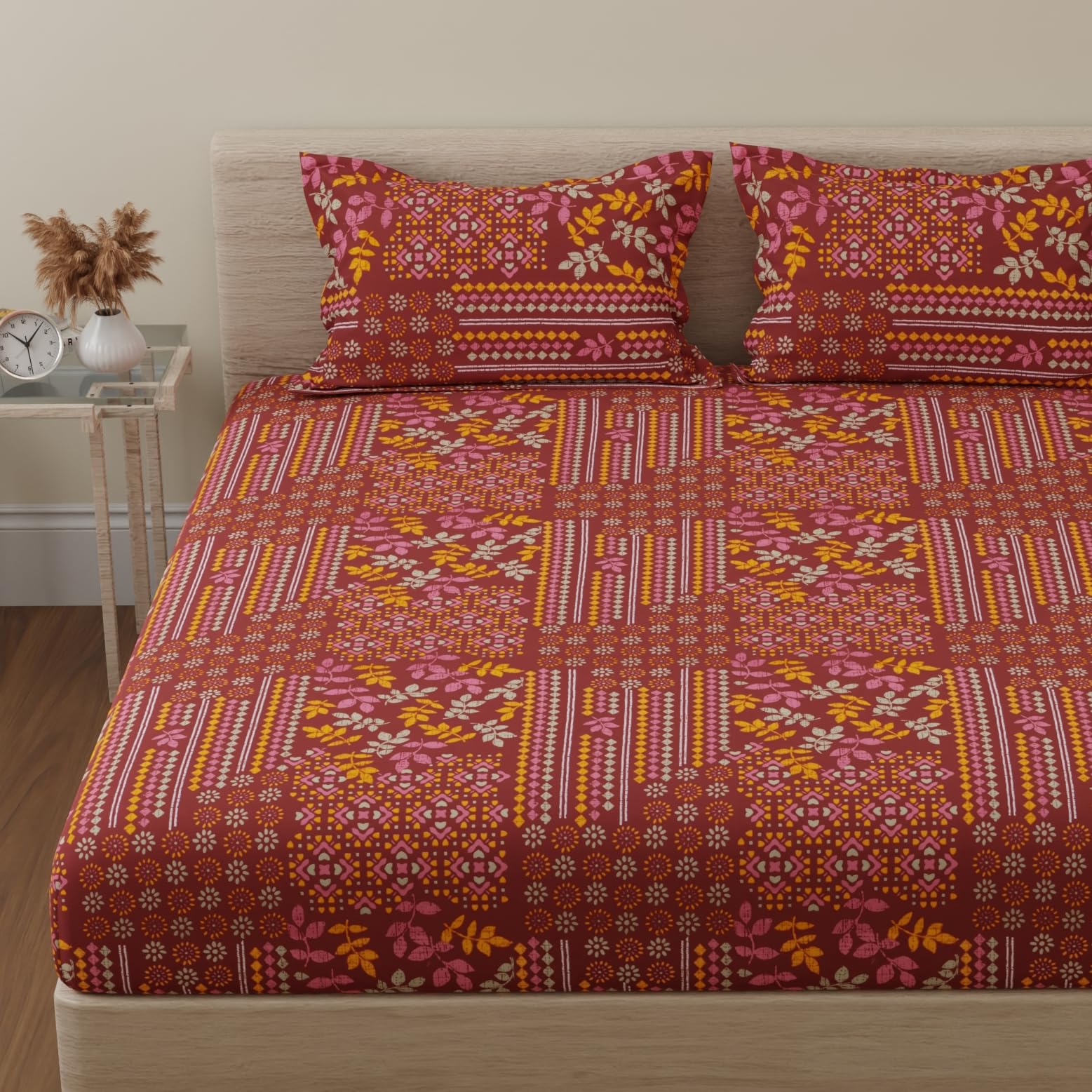 Huesland Cotton Fitted Sheet - Single Bed, Paisley Design -19